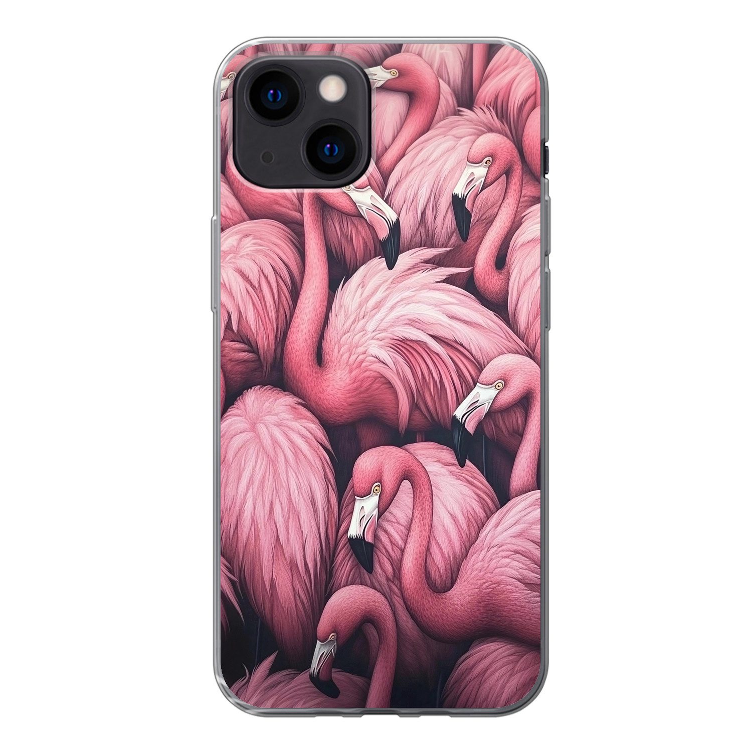 MuchoWow Handyhülle für Apple iPhone 13 mini Flamingo - Rosa - Tiere, Smartphone-Bumper, Print, Handy Schutzhülle Dünn