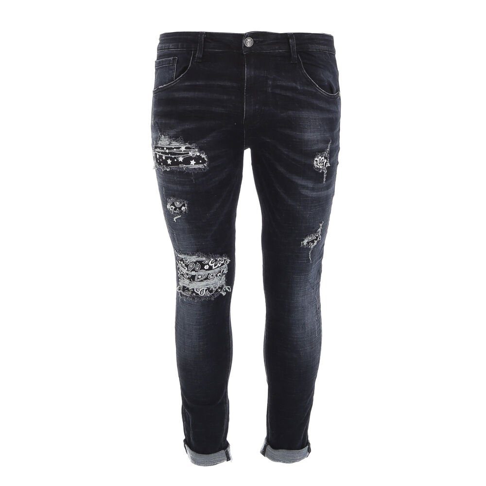Jeans in Destroyed-Look Schwarz Herren Ital-Design Freizeit Stretch Stretch-Jeans