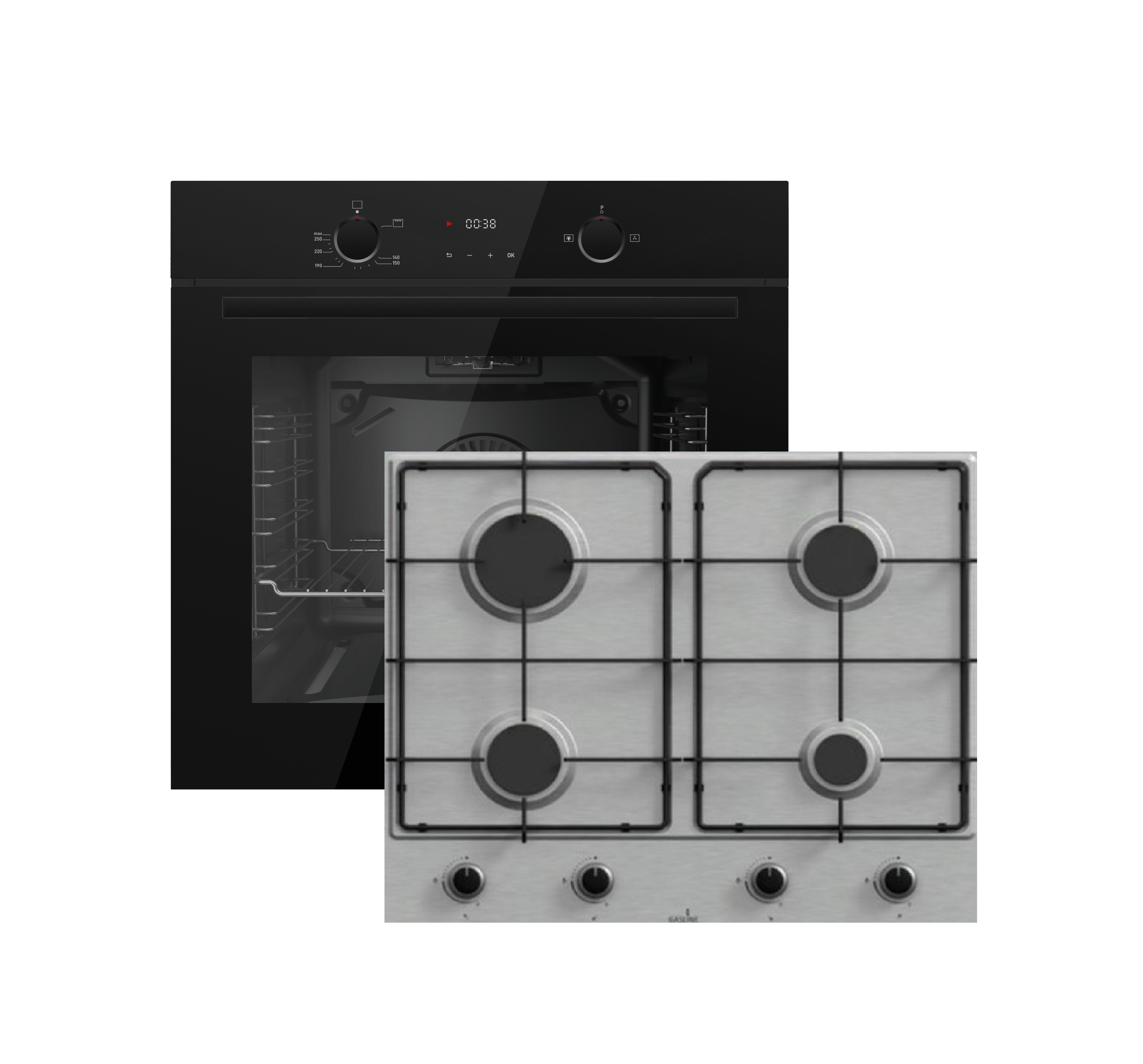 Gasline Gasherd-Set Gasline GB850-FIB Gasbackofen 69L+Gaskochfeld 60cm Edelstahl 4Brenner
