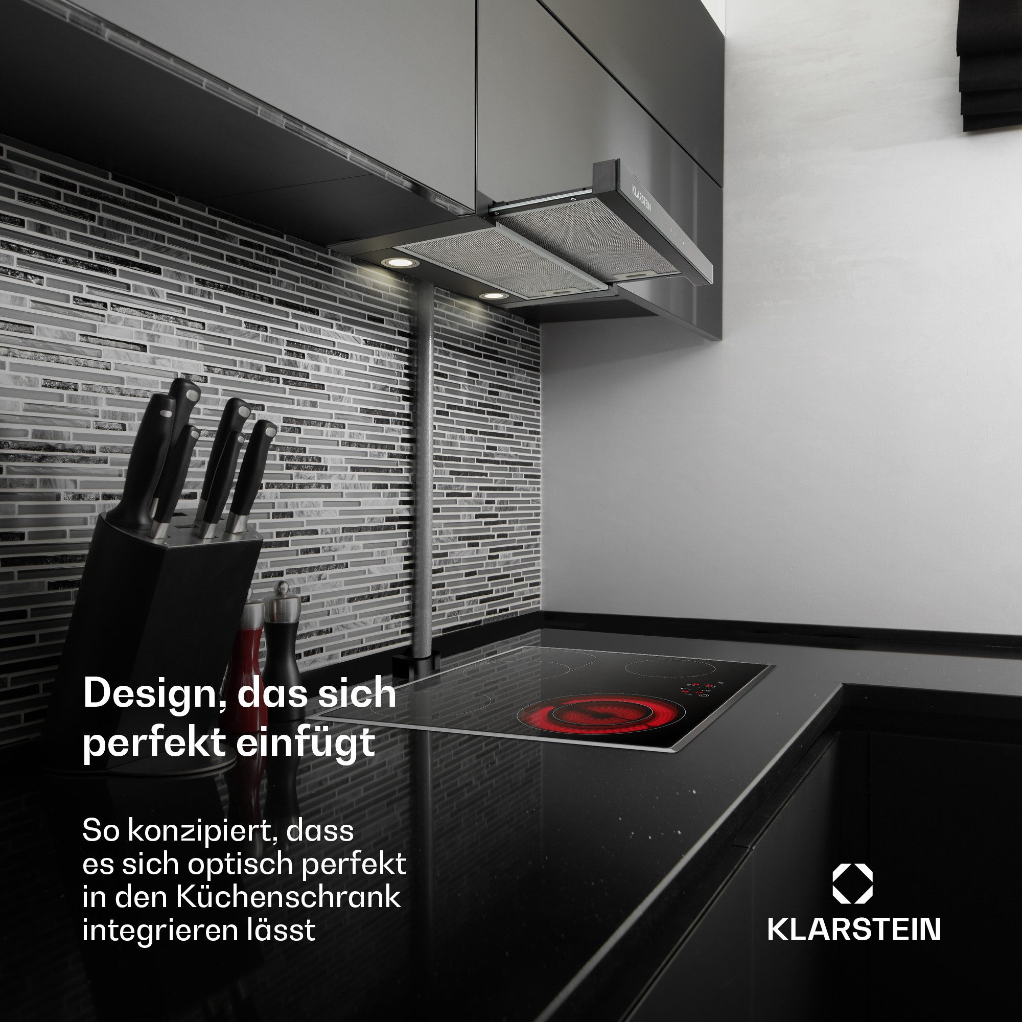 Klarstein Deckenhaube Vinea Serie Vinea Unterbau-Dunstabzug Flachschirm 60 cm 610 m³/h 3 Stufen schwarz Vinea, Unterbauhaube Einbauhaube 60 cm mit Halogen 3 Geschwindigkeiten