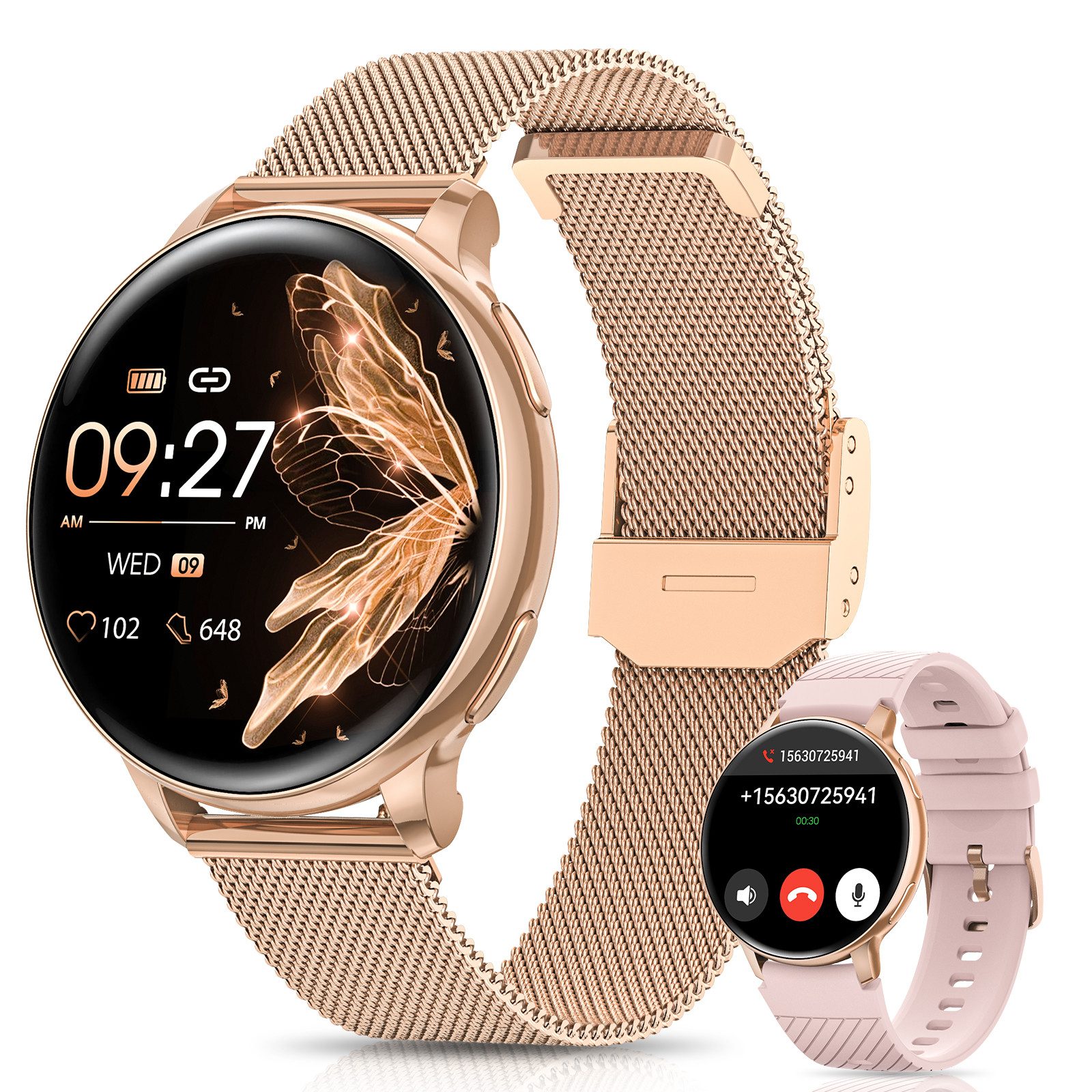 FOSMET 2026 Neue Smartwatch Damen,1.27" AMOLED,Bluetooth-Anruffunktion Smartwatch (3.23 cm) Pulsuhr,Schlafmonitor,SpO2, Watch, Sportuhr, Fitnessuhr Damen, IP68/mit Herzfrequenz/SpO2/Blutdruck/Schlafüberwachungsfunktion