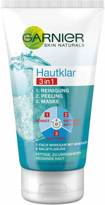 GARNIER Gesichts-Reinigungscreme Hautklar 3in1 Reinigung/Peeling/Maske