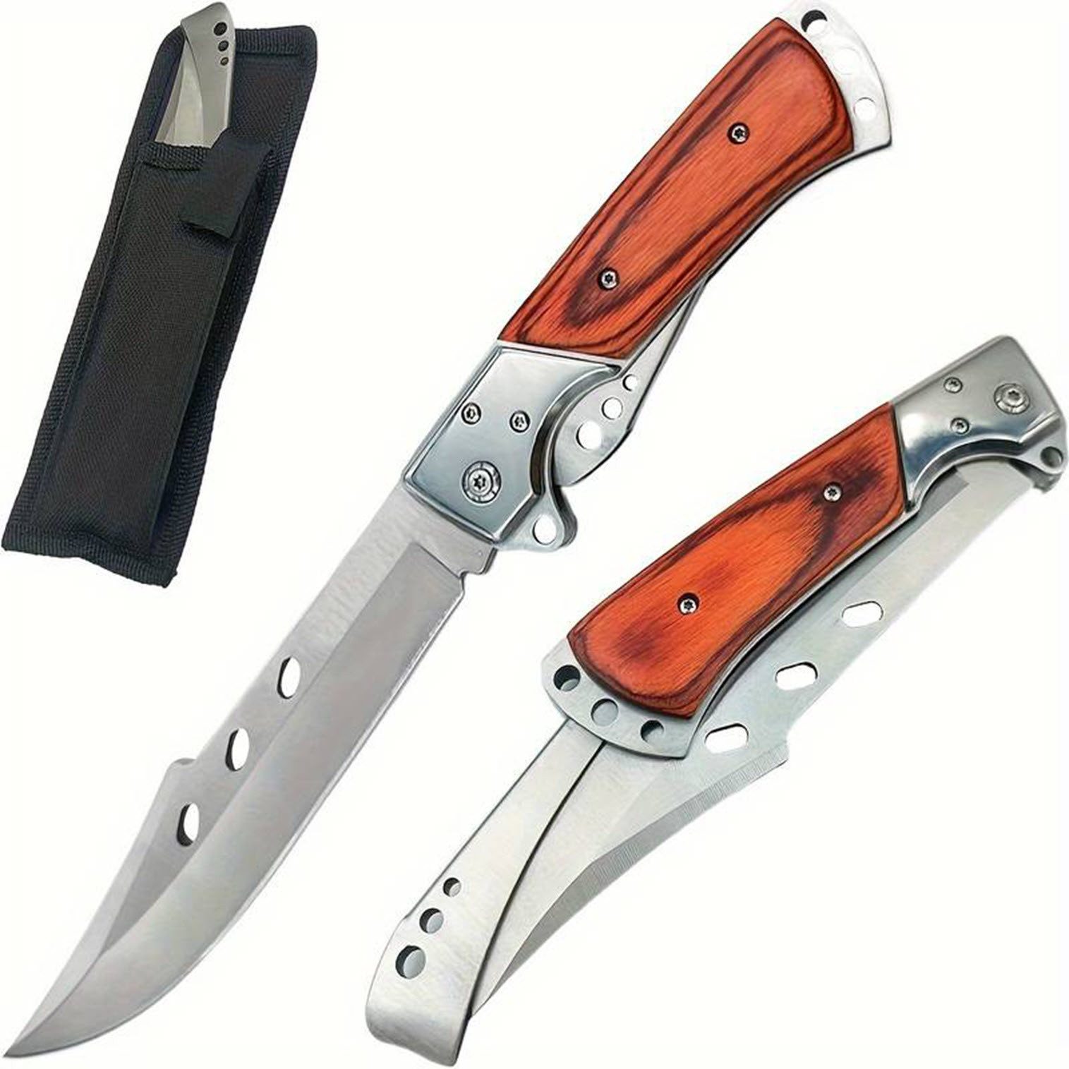 Survival Knife Faltmesser Stahl - Klappmesser mit Holzgriff Survivalmesser