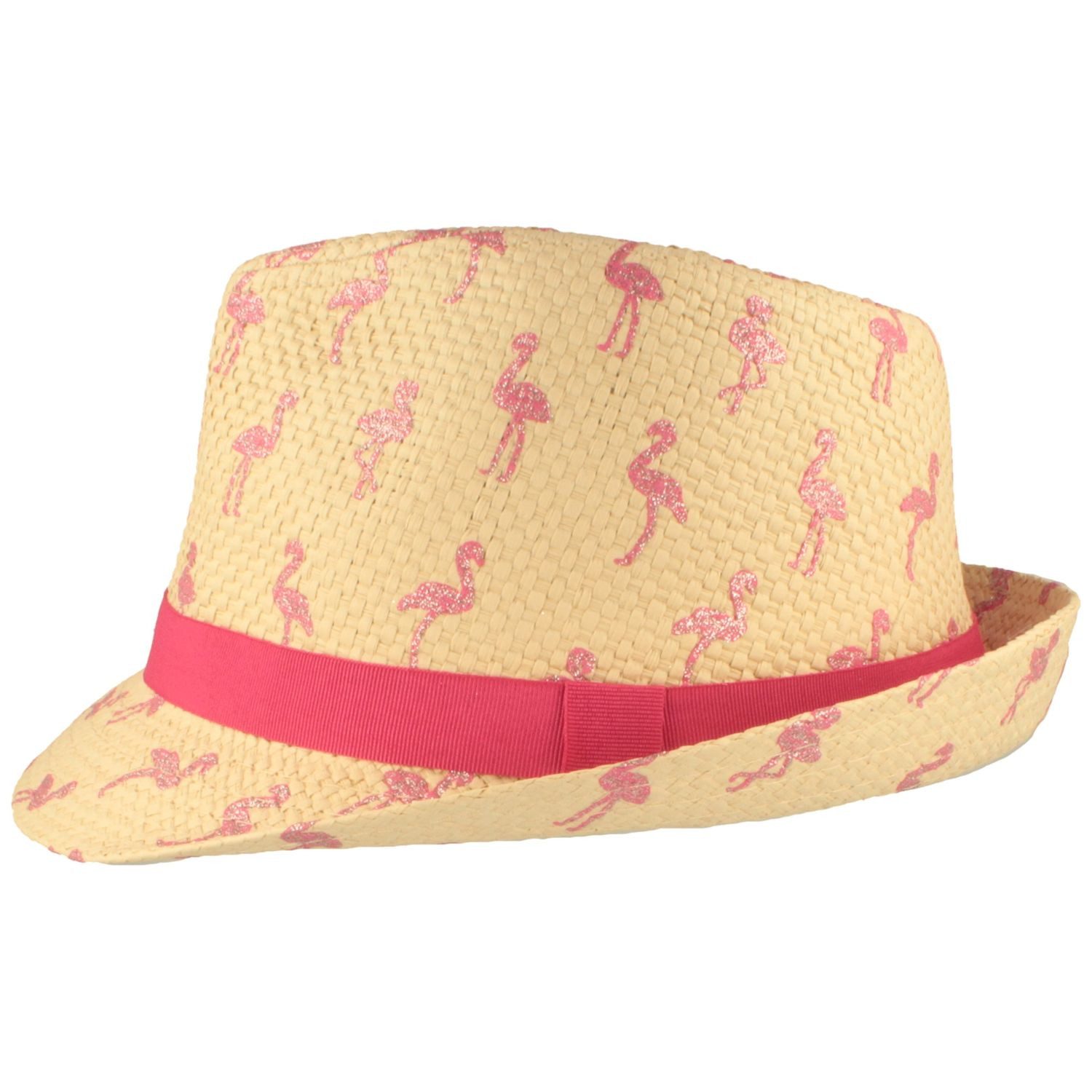 Breiter Strohhut Kinder Trilby aus Papier mit Glitzer Flamingos