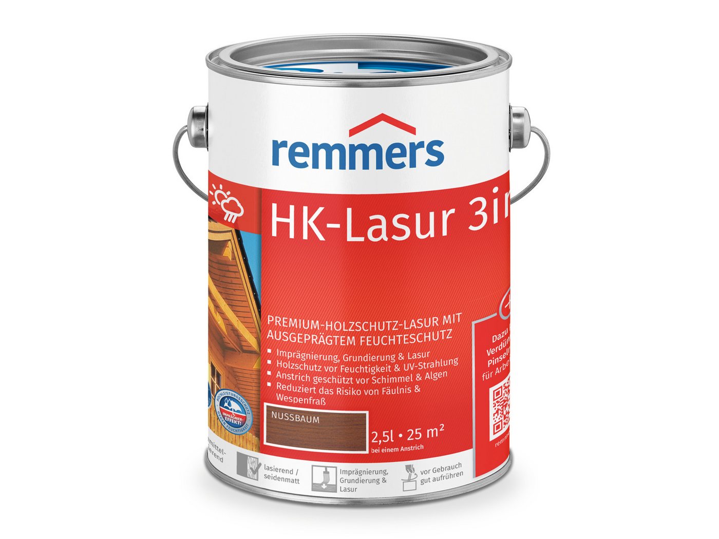 Remmers Holzschutzlasur HK-Lasur 3in1 2,5 Liter, 3facher Holzschutz mit Imprägnierung + Grundierung + Lasur