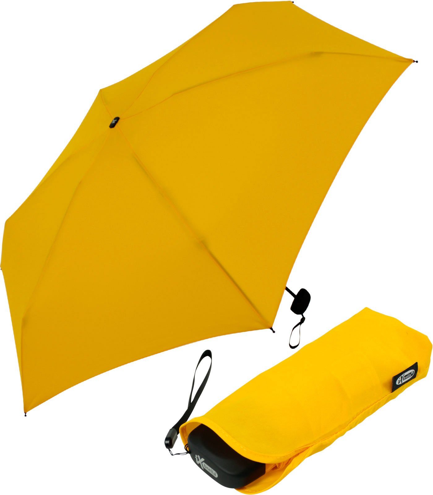 iX-brella Taschenregenschirm Super Mini 18 cm kleiner Schirm mit 94cm großem, super-mini gelb