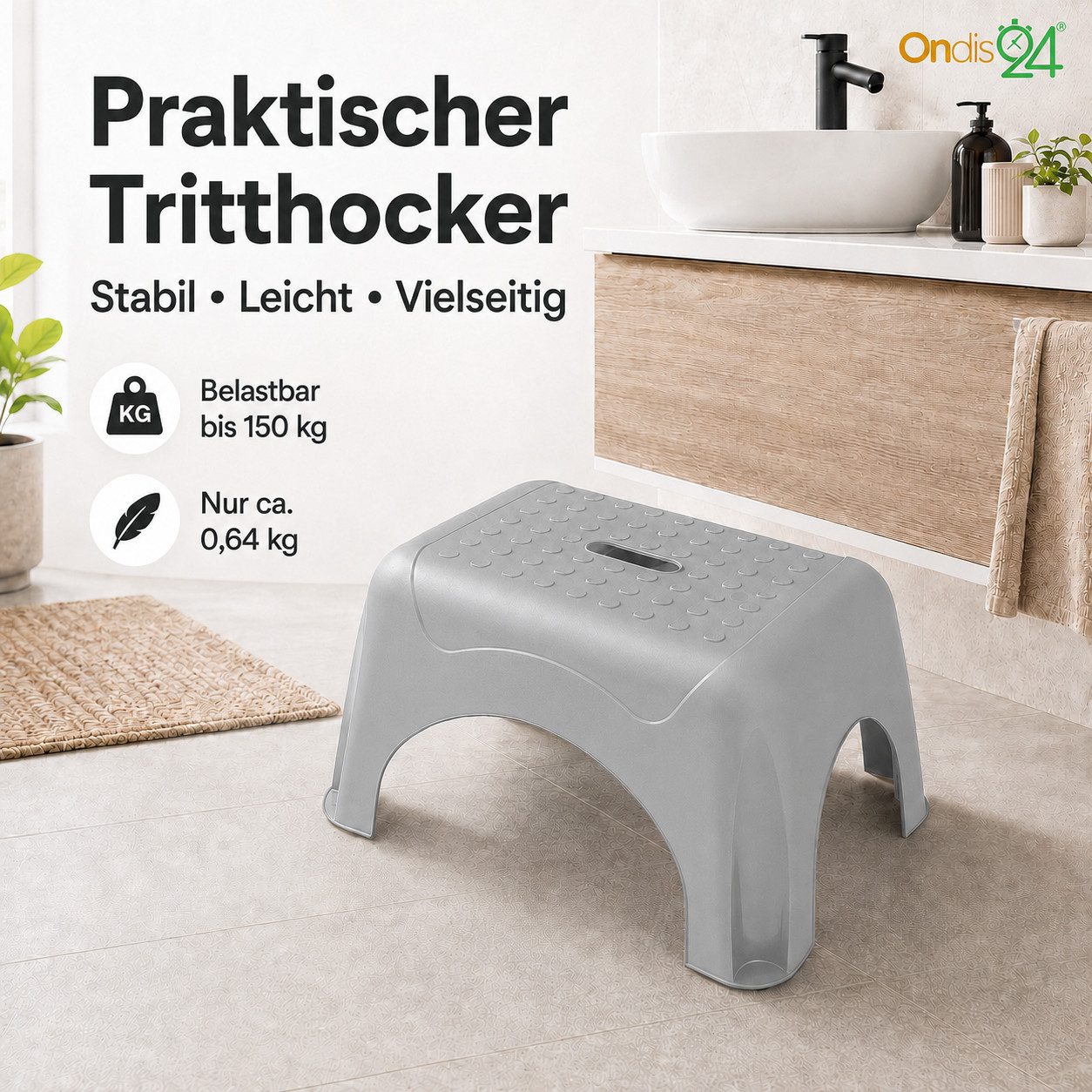 ONDIS24 Tritthocker Tritthocker Step Stool mit bis zu 150 kg belastbar, bis zu max. 150 kg – Bild 4 von 5