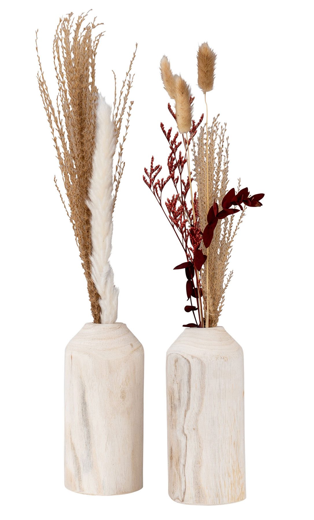 Levandeo® Dekovase, 2er Set Vase aus Holz für Trockenblumen H20cm Natur Holzvase