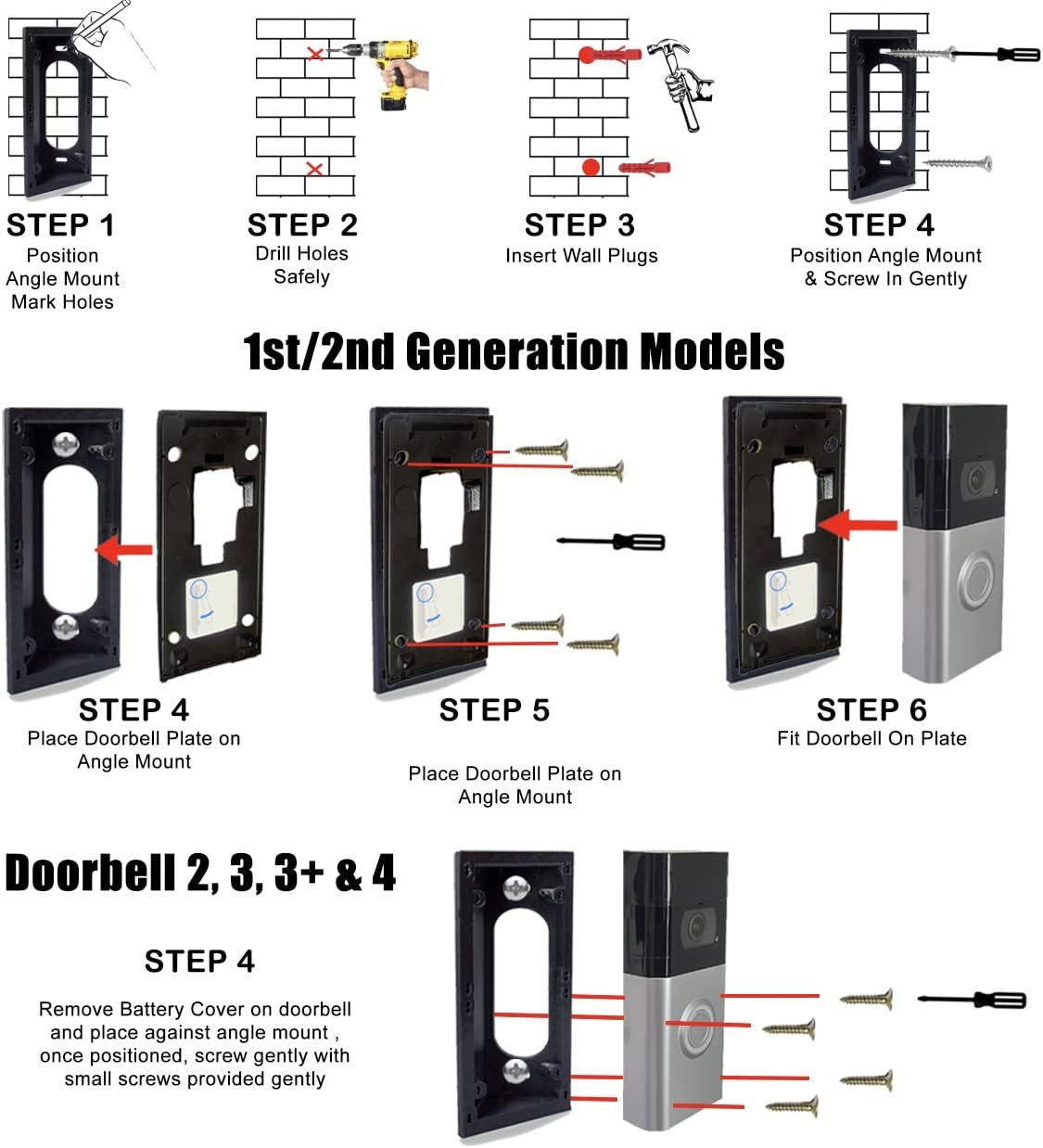 MHT-3D Wandhalter MHT 3D 20° Keilhalterung für Ring Doorbell- Ring 1/2/3/3+/4 li/re, (1-St) – Bild 5 von 5