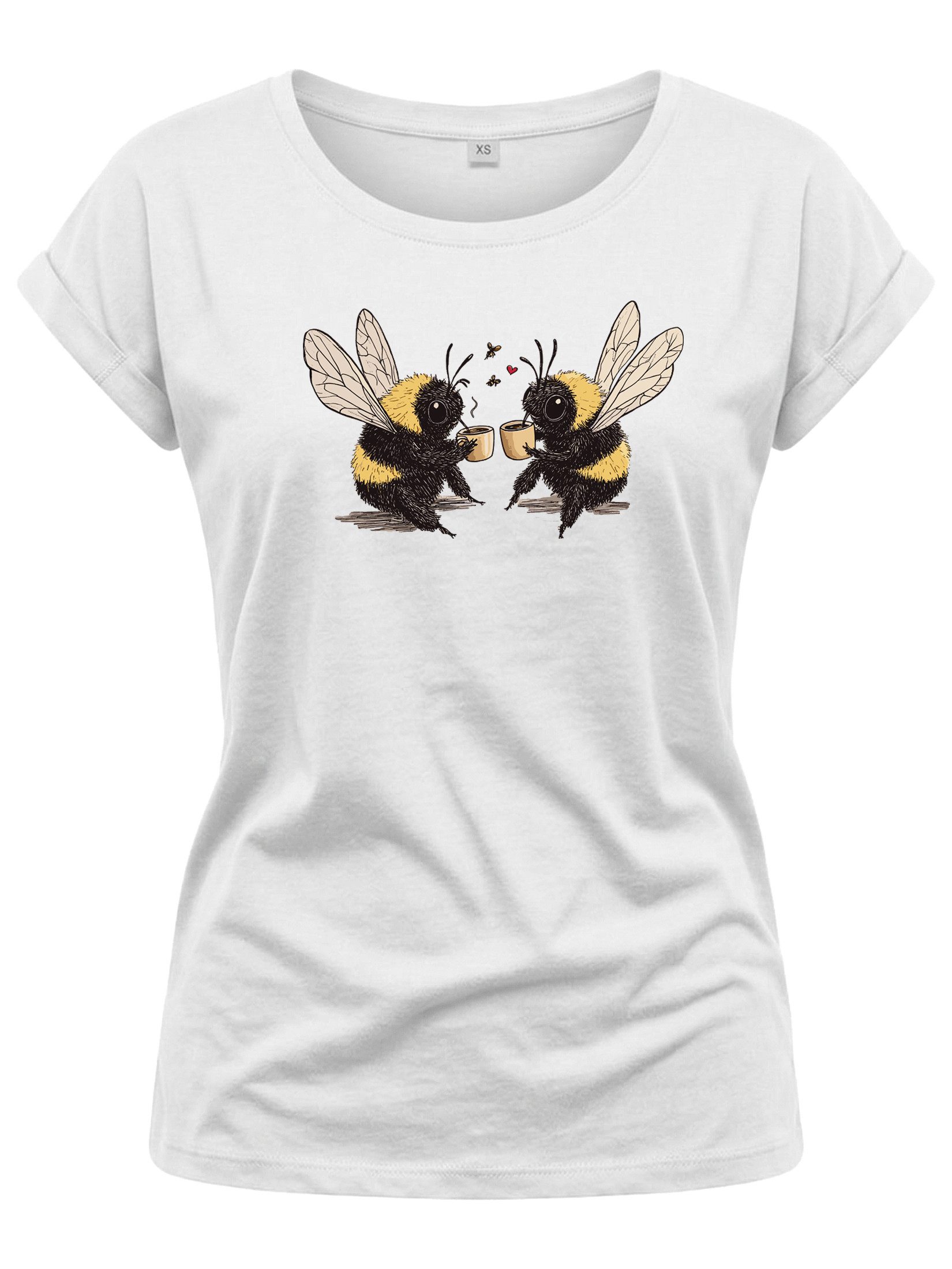 T-Shirt Damenshirt Lustige Tiere – Kaffee Hummel, Sommer-Top