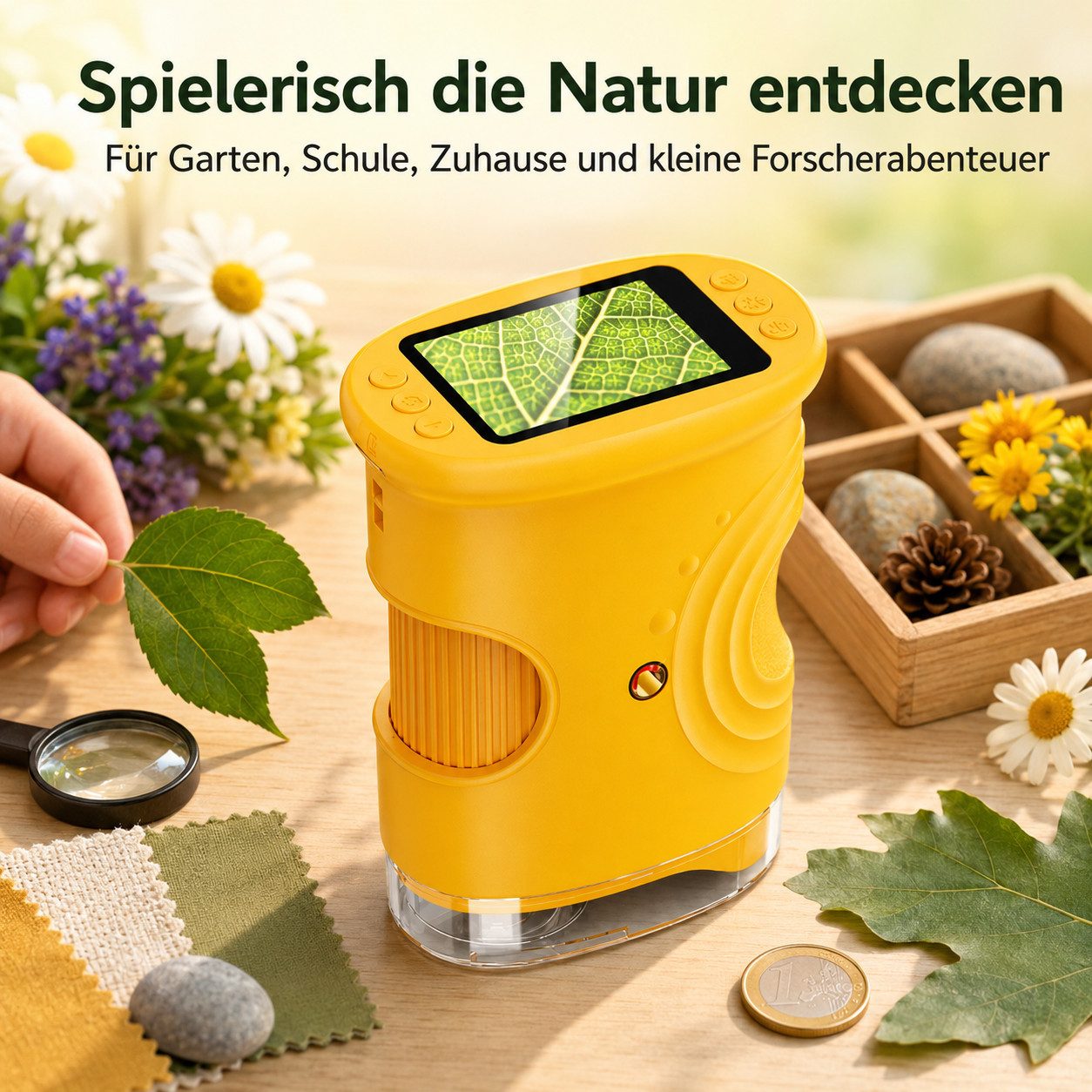 XEOOCE Digitales Mikroskop für Kinder 1000x Foto/Video Gelb Kindermikroskop