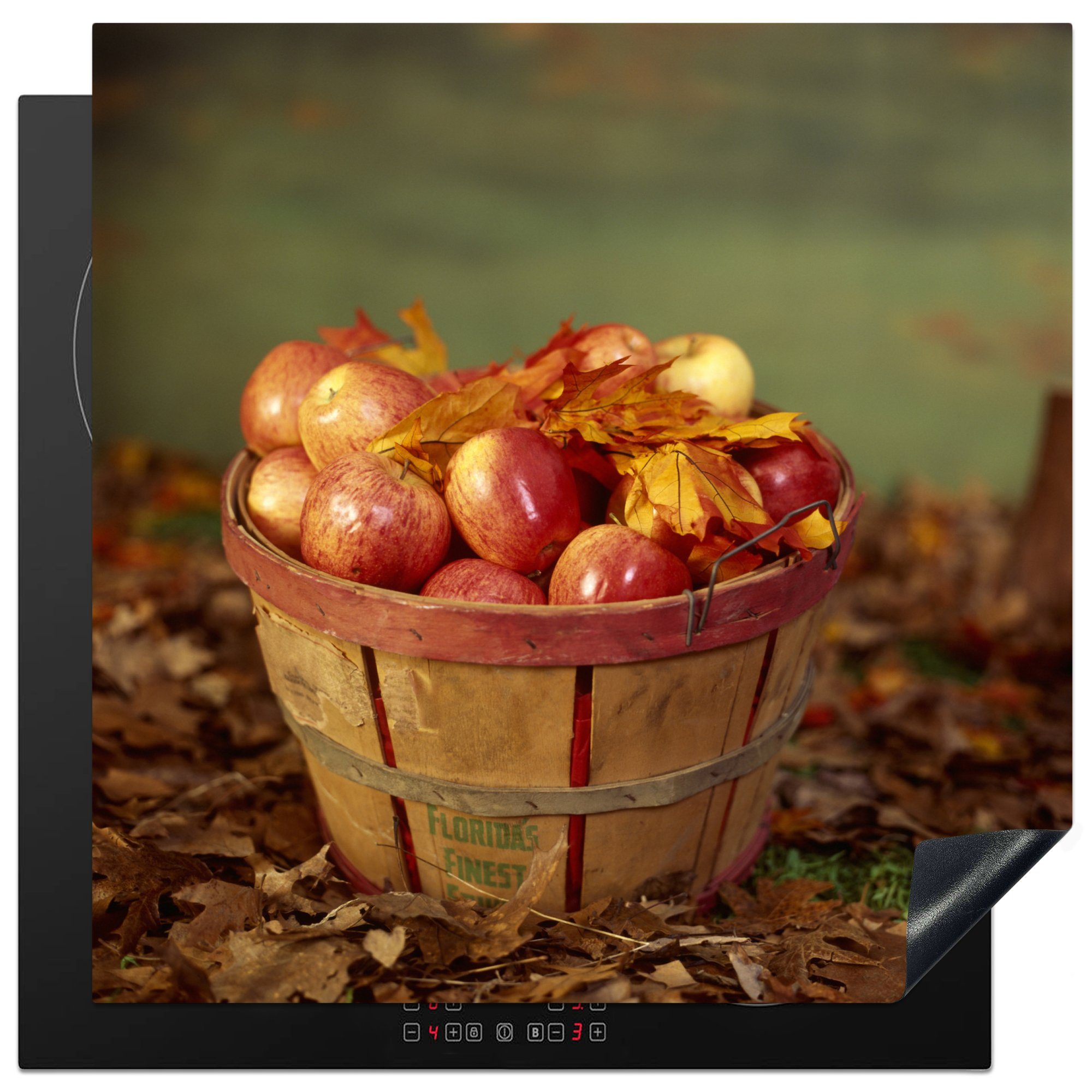 MuchoWow Herdblende-/Abdeckplatte Ein Korb voller Äpfel im Herbst, Vinyl, (1 tlg), 78x78 cm, Ceranfeldabdeckung, Arbeitsplatte für küche