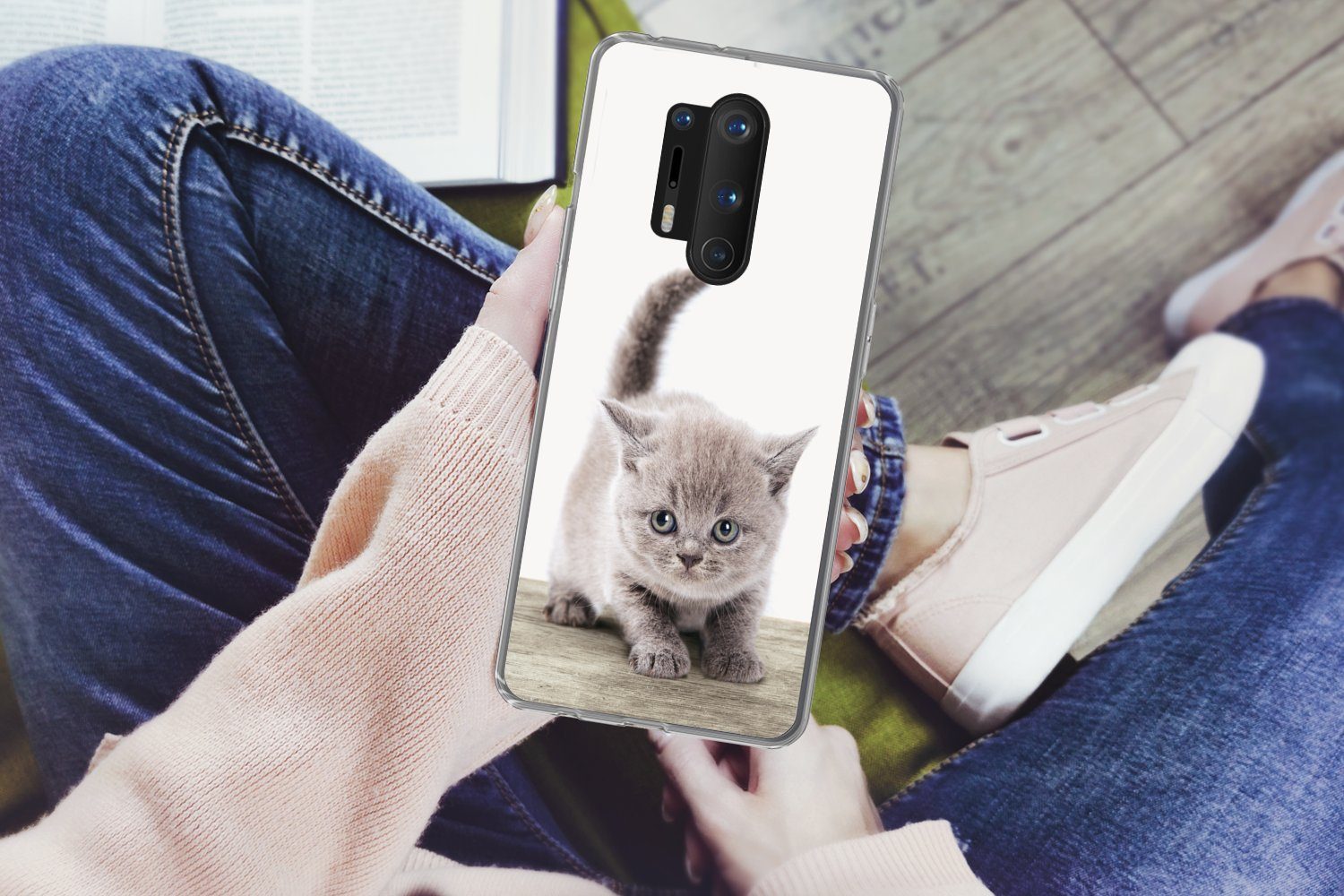 MuchoWow Handyhülle für OnePlus 8 Pro Kätzchen - Katze - Haustiere - Jungen - Kinder - Mäd, Phone Case, Silikon, Schutzhülle Dünn