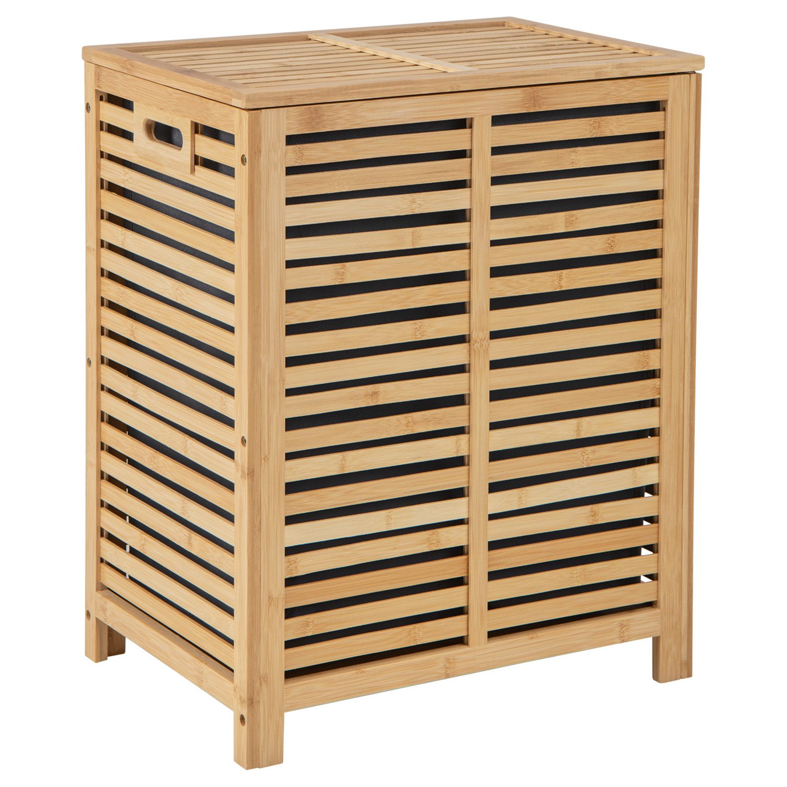 COSTWAY Wäschekorb, Bambus, 80L, mit Deckel & ausnehmbarem Wäschesack, Natur