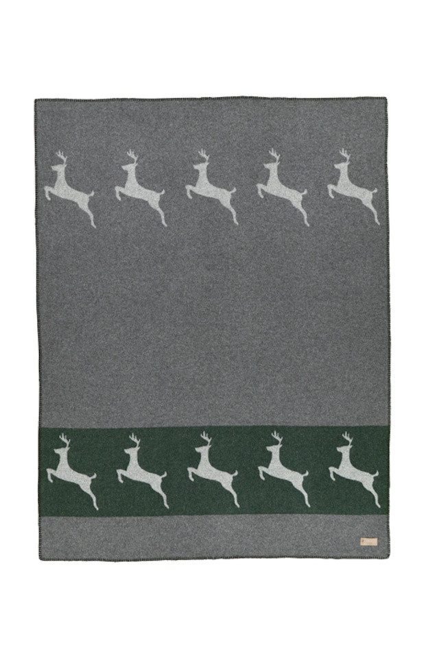 Plaid Wollplaid Sedrun Alpenchic Hirsch, Eskimo, 140 x 180 cm, Hergestellt in der Schweiz