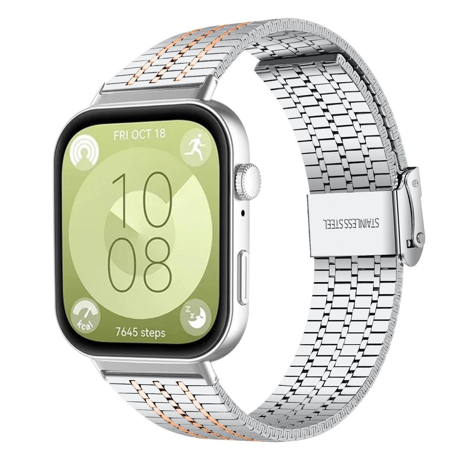 Wigento Smartwatch-Armband Edelstahl für Huawei Watch Fit 5 4 / Fit 5 4 Pro 3 Silber / Rose Gold, Edelstahl Armband im Seven Beads Design