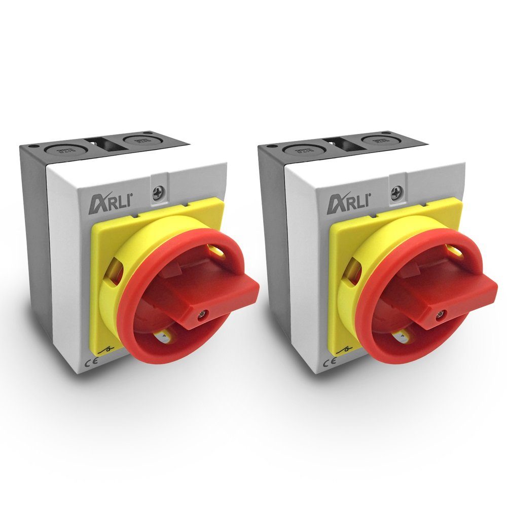 ARLI Schalter ARLI 2x Hauptschalter 16A 4-polig mit Kunststoff Gehäuse Drehschalter (2-St)