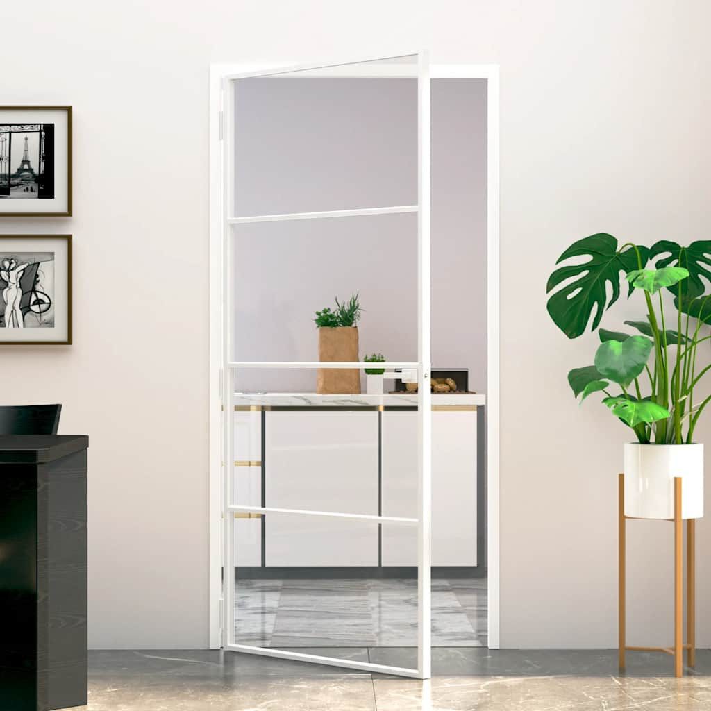 vidaXL Haustür Innentür Weiß 93x201,5 cm Hartglas & Aluminium Schlank (1-St)
