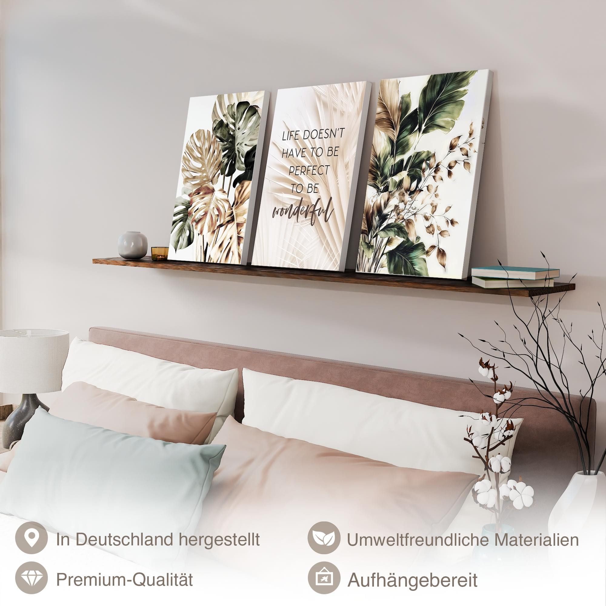 Novart Wandbild Wandbilder Boho Wohnzimmer Schlafzimmer Landhaus Deko, Blätter