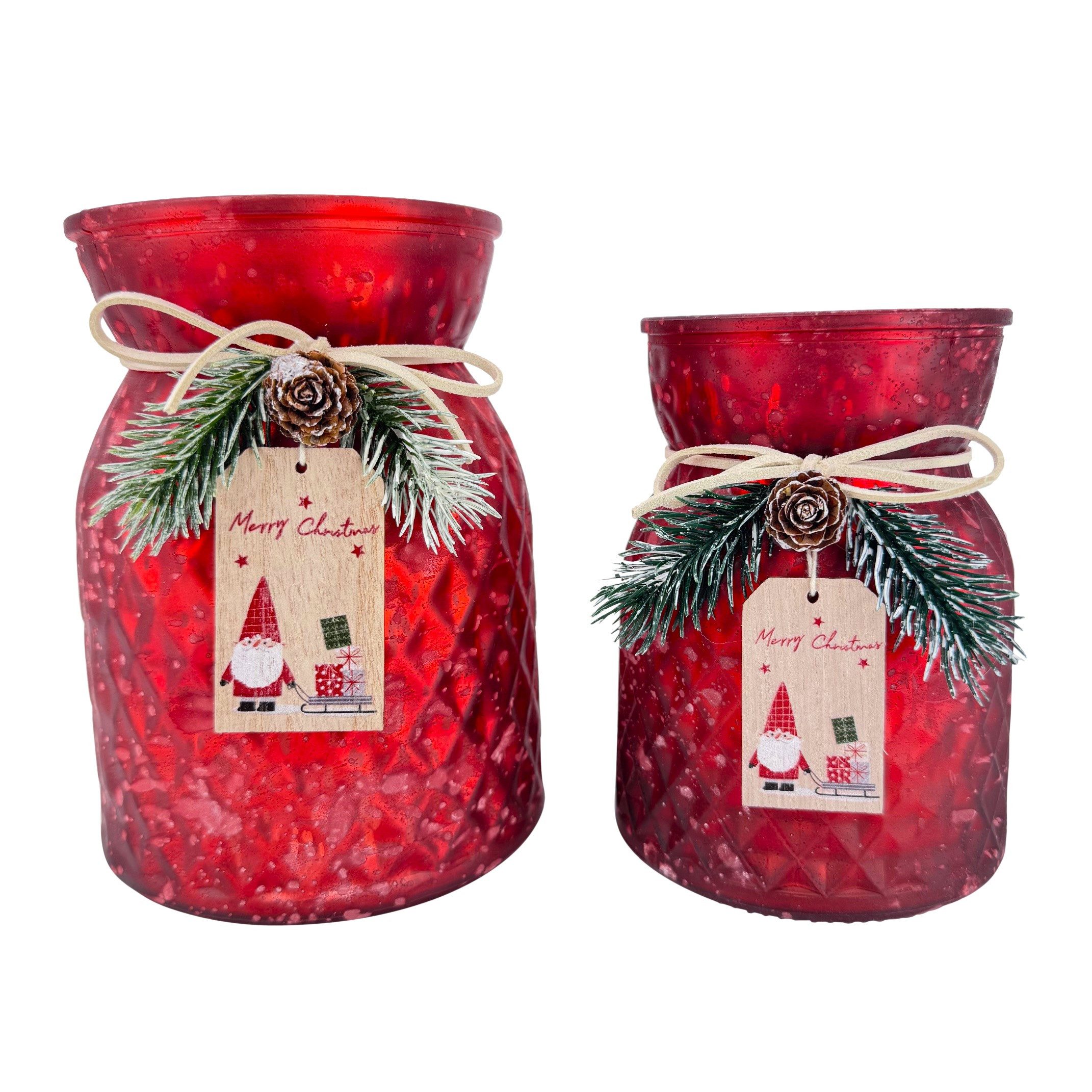 Online-Fuchs Teelichthalter Set - Kerzenständer, Kerzenhalter aus Glas - Weihnachtsdekoration (für Teelichter und kleine Stumpenkerzen, 13,5 und 16 cm groß), edle, leicht schimmernde Glasstruktur