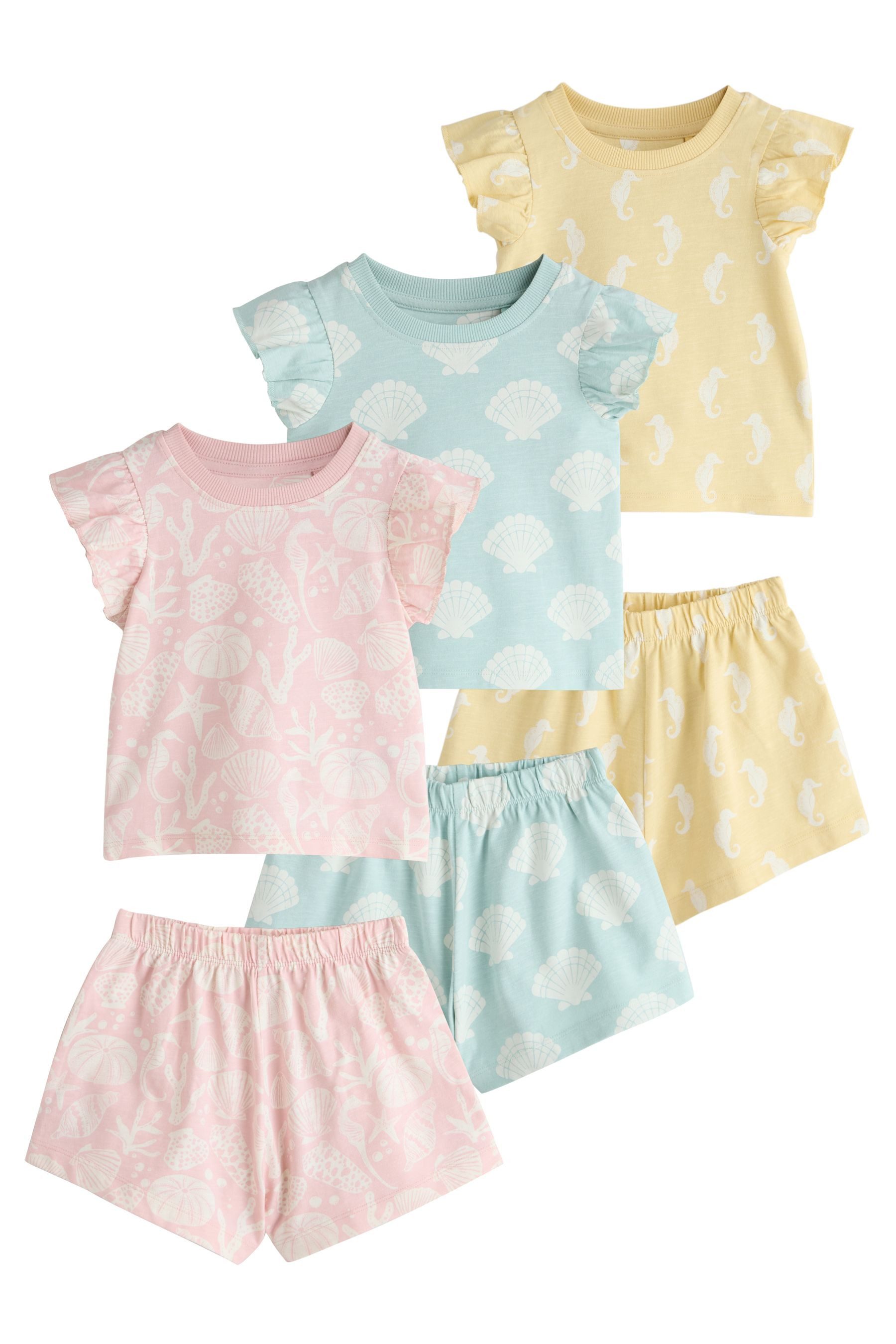 Pyjama Kurze Schlafanzüge mit Muschelmuster, 3er-Pack