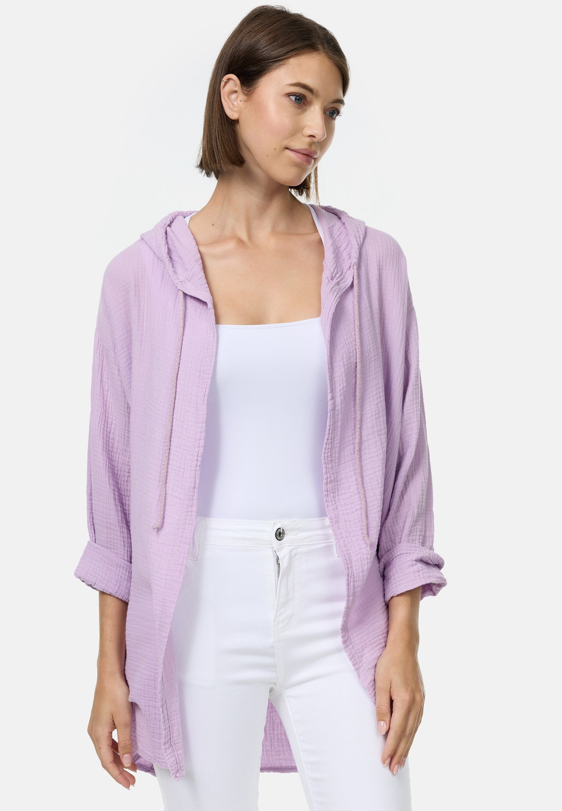 PM SELECTED Blusenjacke Violett Hautfreundlich Musselin Musselin, Kapuzenbluse Jacke) (Leichte PM47 Atmungsaktiv