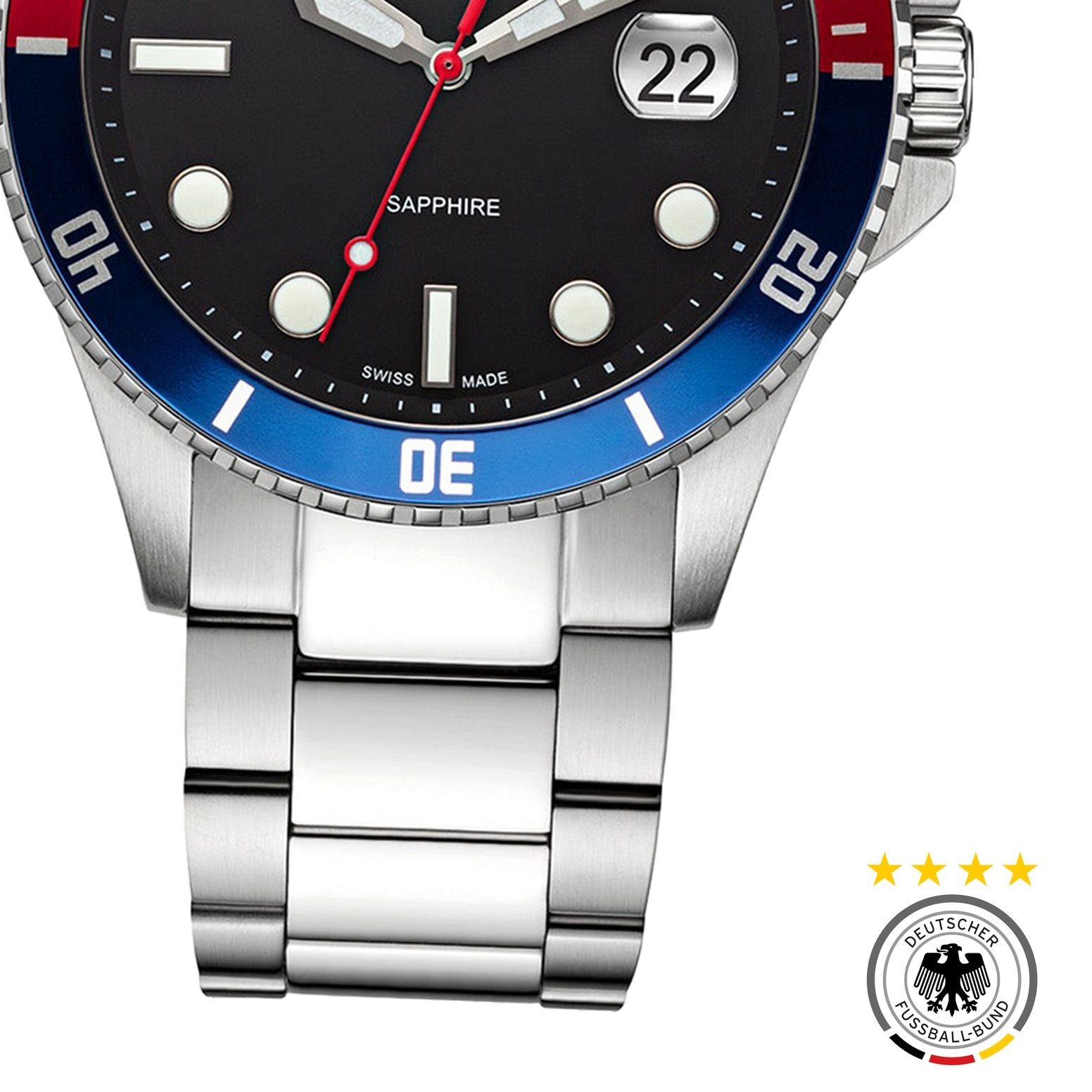 Deutscher Fußball-Bund Quarzuhr DFB Herrenuhr Edelstahl silber, (Analoguhr), Herrenuhr rund, groß (42mm), Edelstahlarmband silber, Fußball-Sport