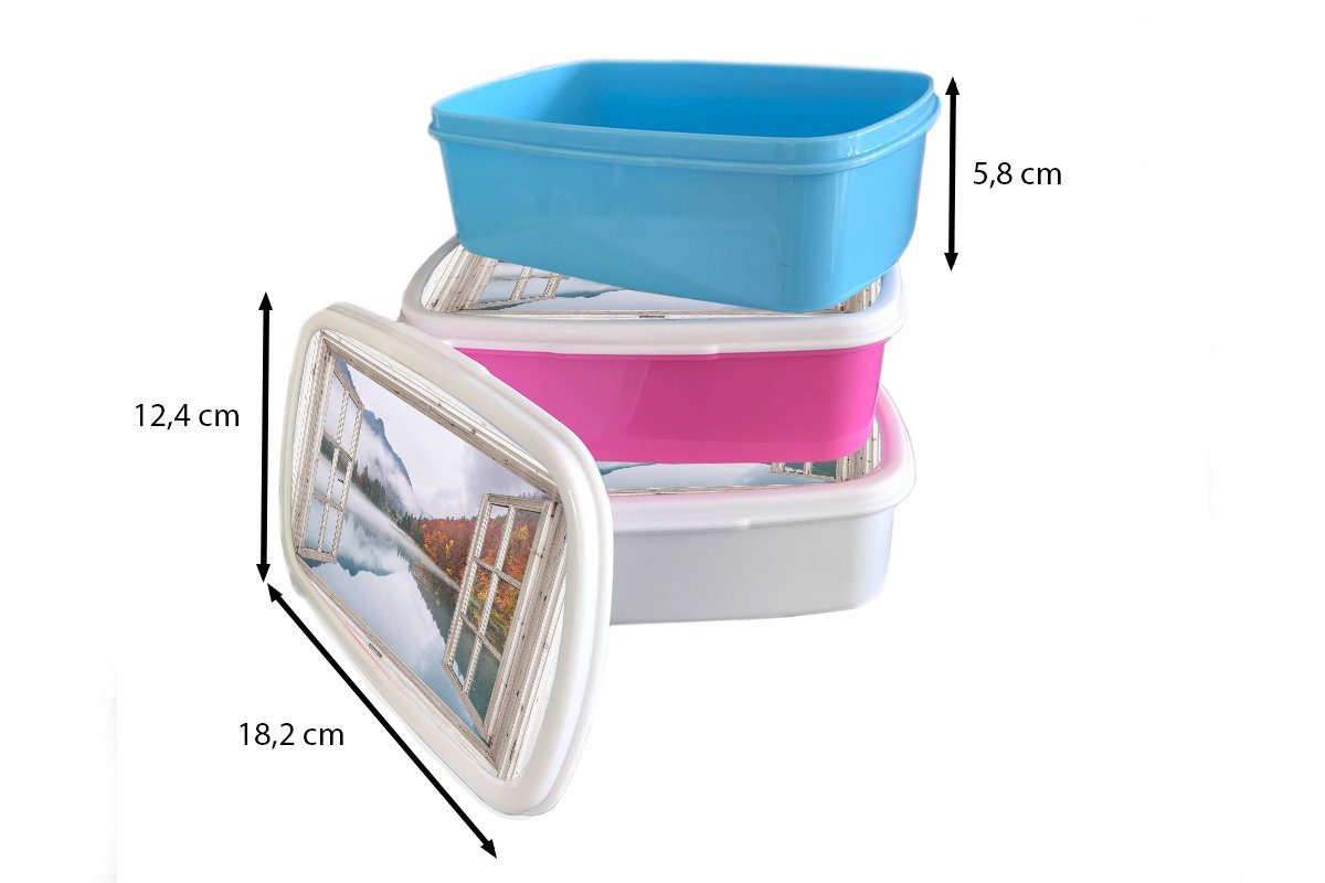 Herbst - Snackbox, MuchoWow Brotbox Brotdose Kinder, Kunststoff Wasser, (2-tlg), Lunchbox Aussicht Kunststoff, Erwachsene, rosa für Mädchen, -