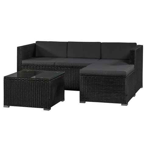 Juskys Gartenlounge-Set Punta Cana, (Set, Sitzgruppe), Polyrattan Sitzgarnitur mit 1 Tisch, 1 Sofa und 1 Hocker