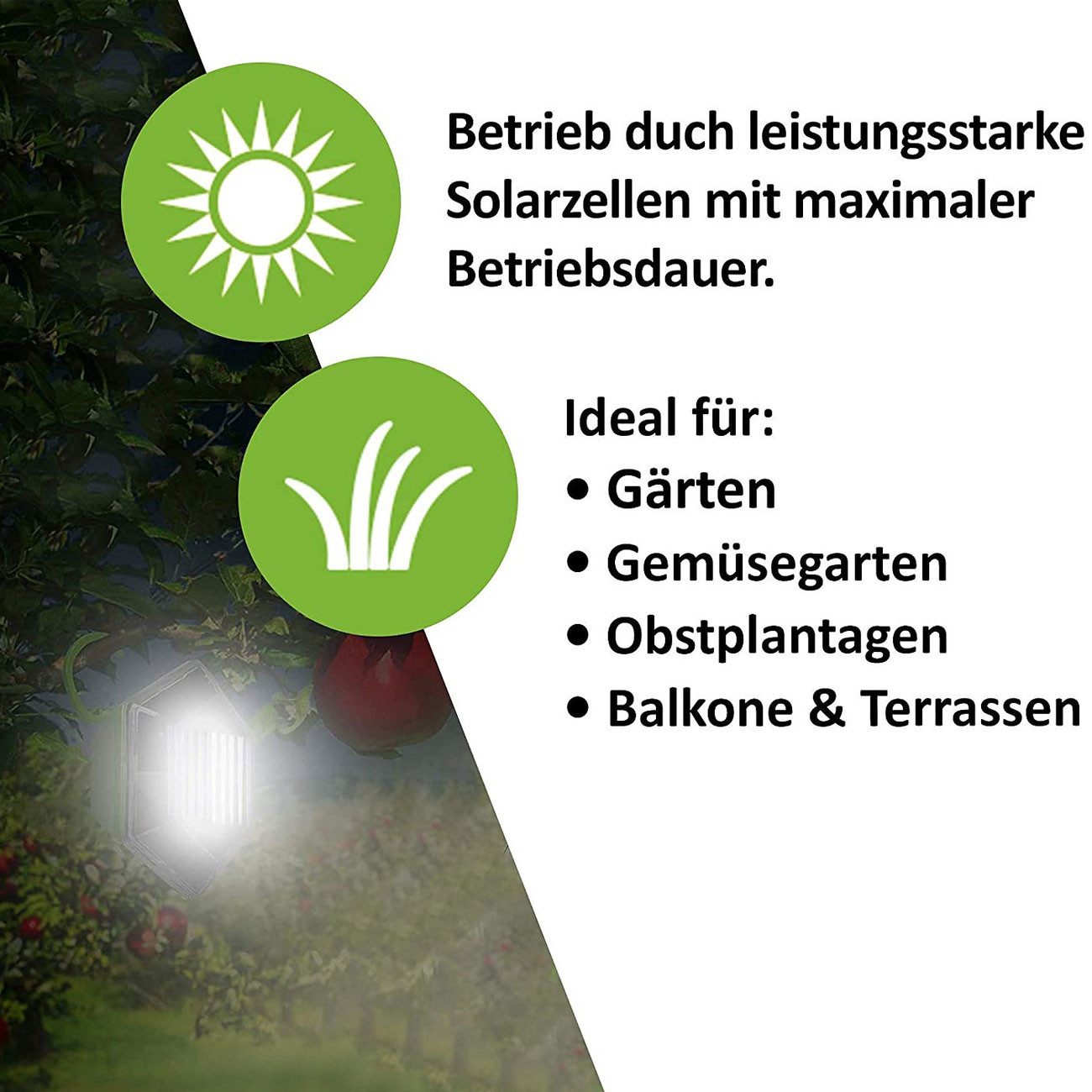 ISOTRONIC Ultraschall-Tierabwehr 2in1 Vogelschreck Ultraschall & Licht, Solar + Akku, 100-150m², IP43, 1-tlg., mit Ultraschall & Lichtsignal für 100-150m² – Bild 5 von 5