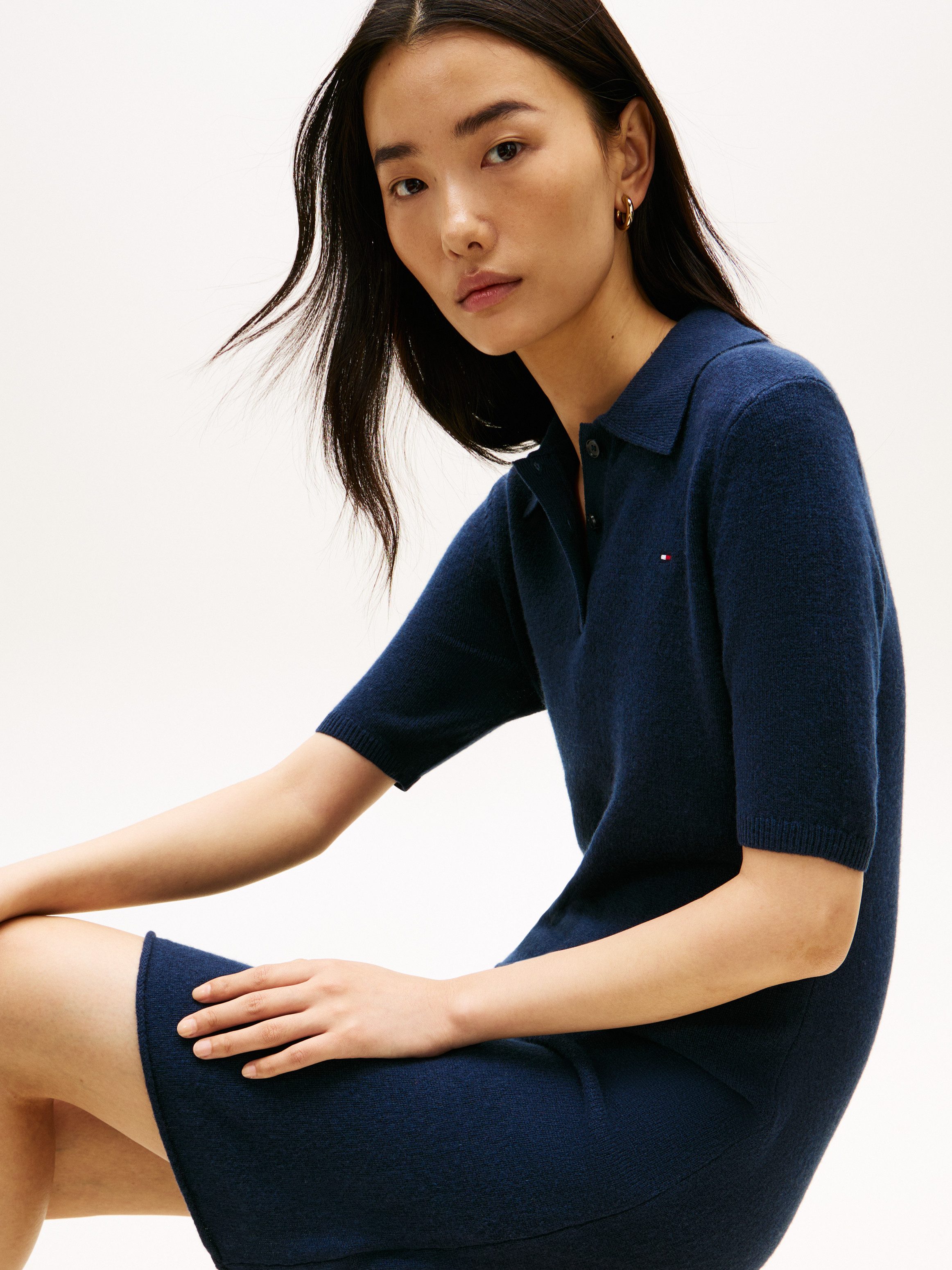 Tommy Hilfiger Strickkleid SOFT WOOL HALF SL F&F POLO DRESS aus reiner Wolle