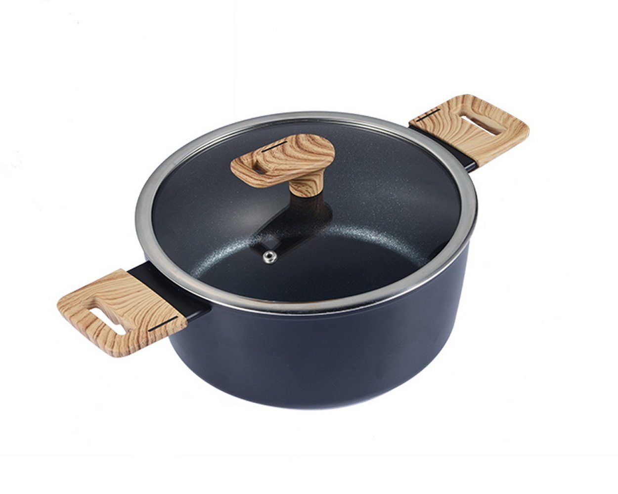 Schäfer Elektronik Bratentopf Bräter mit Deckel "Maple Wood", Topf, Kochtopf, Schmortopf, geschmiedete Aluminiumlegierung (Schwarzmatt, Ø 24 cm), hitzeresistente Außenlackierung