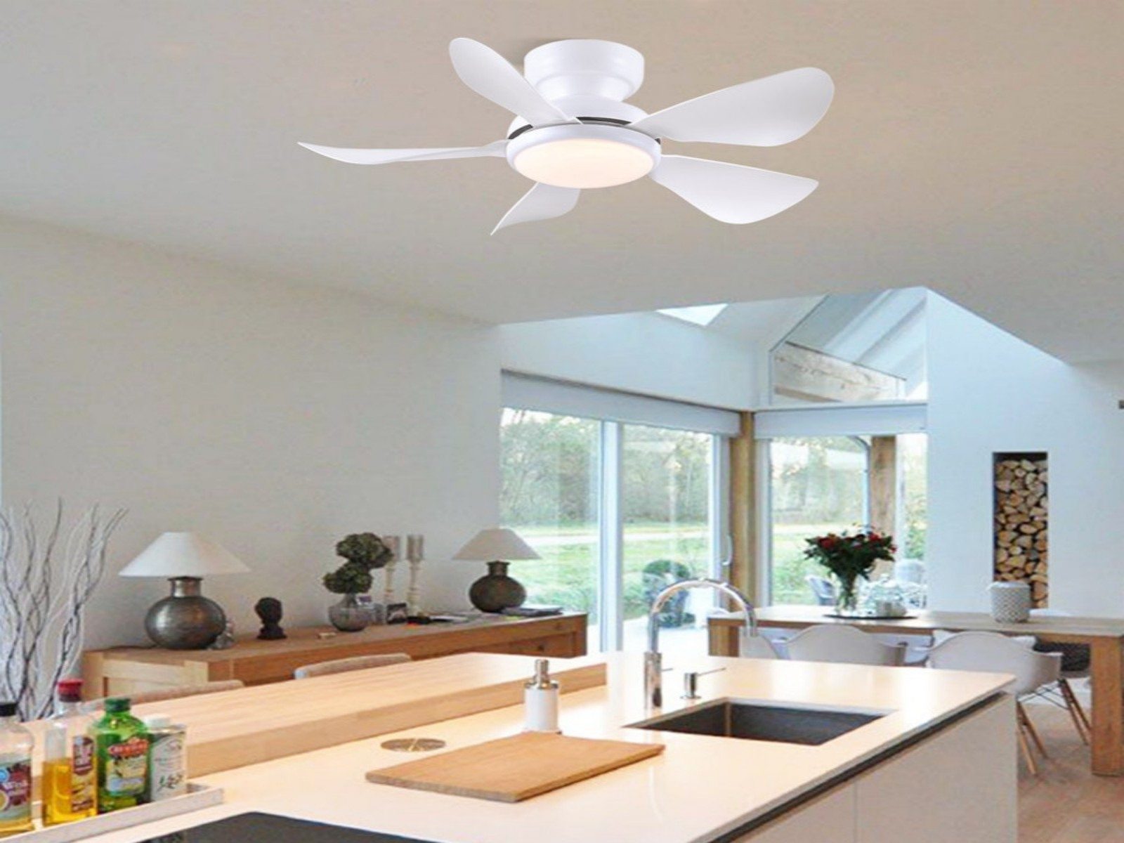 Surtime Deckenventilator mit LED-Beleuchtung, leiser Kompaktventilator, 5 Flügel, ⌀ 81 cm, 6 Geschwindigkeiten, inkl. Fernbedienung
