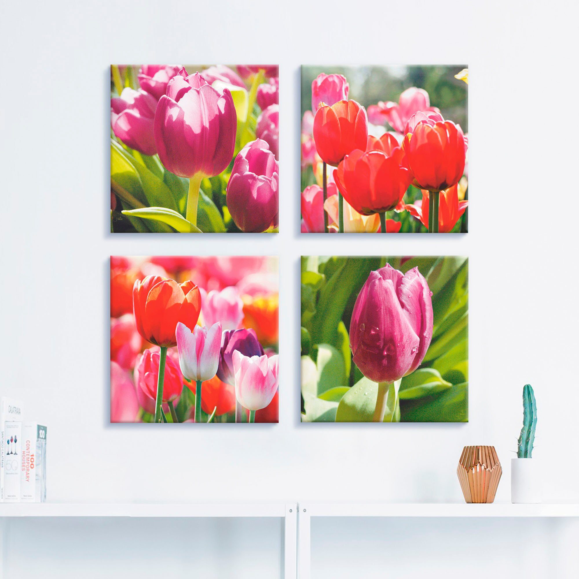 Artland Leinwandbild Frühling und Tulpen, Blumen (4 St), 4er Set, verschiedene Größen