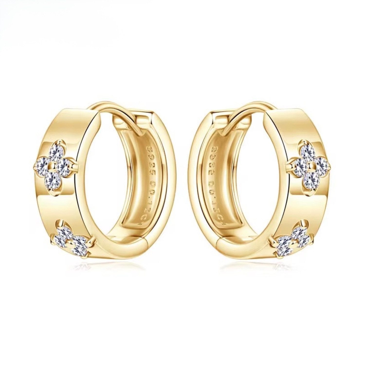 ROUGEMONT Paar Creolen Moissanit Kleeblatt Damen Creolen Ohrringe 925 Silber 18K Gold 1,5cm, Moissanit Kleeblatt Design