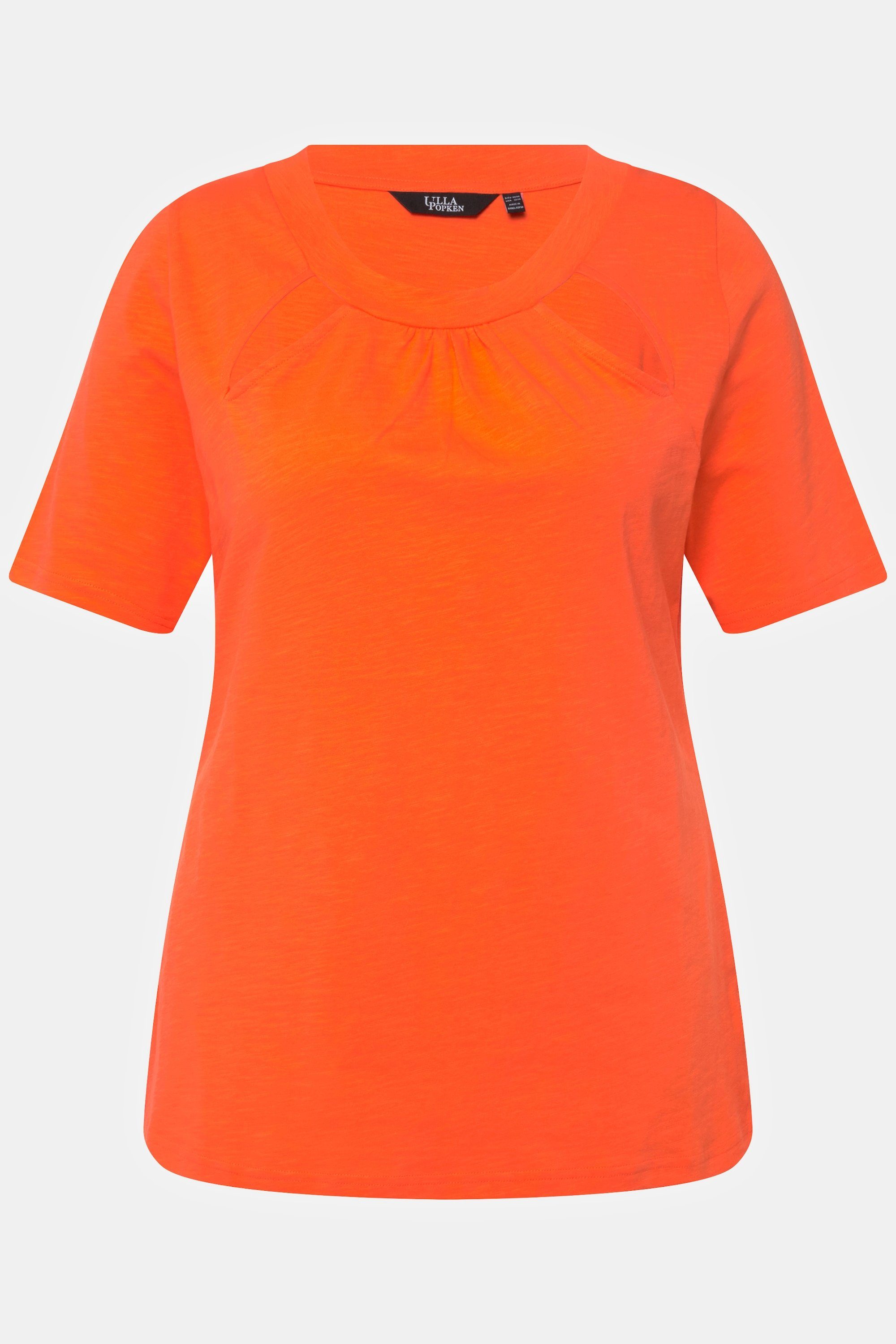 Cut-Outs Kräuselung Popken T-Shirt Rundhals Halbarm mandarine Slim Ulla Rundhalsshirt