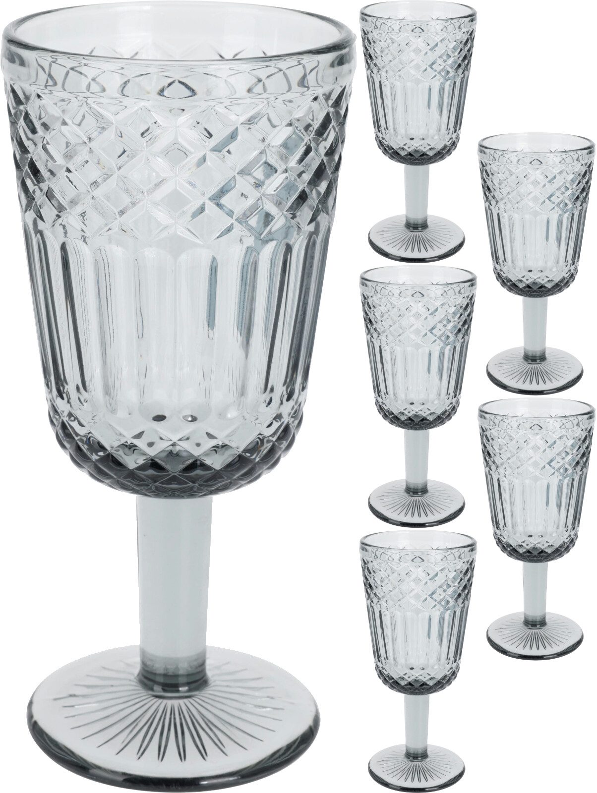 Koopman Weinglas Weinkelch Trinkglas Trinkkelch 300ml Grau Glas 6er Set, 6-tlg., Glas, mit Muster im Glas, Graufarbend, 300ml je Kelch, Modern, Standsicher