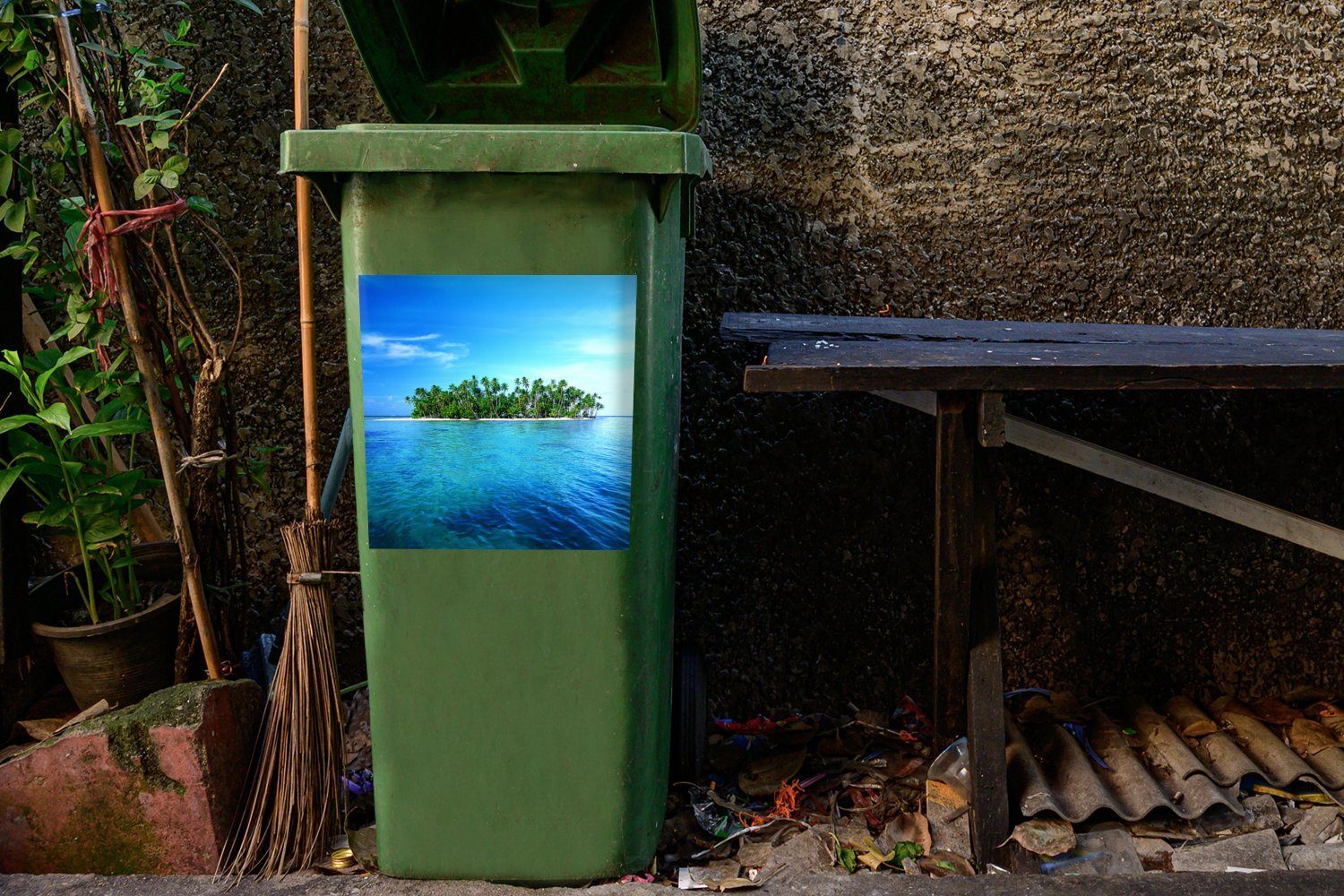 Insel (1 MuchoWow St), Sticker, Mülltonne, Tropen Abfalbehälter Mülleimer-aufkleber, Container, - Wandsticker Meer -