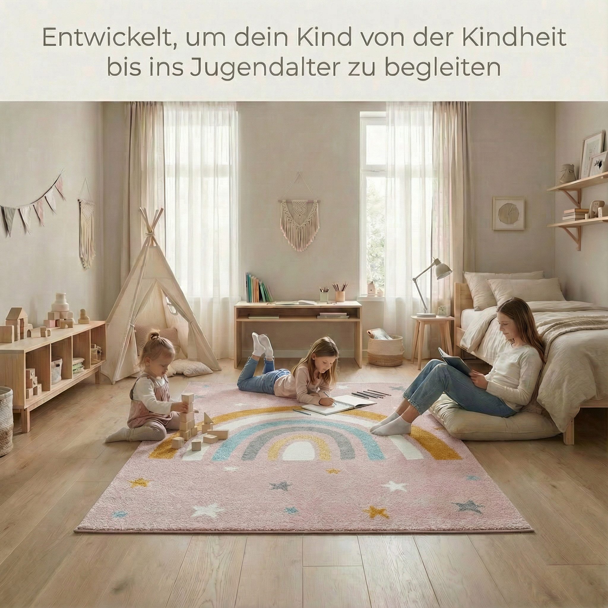 Jimri Kinderteppich DOT´S Teppiche für Kinderzimmer, Kinderzimmerteppich, Teppich, Läufer, Regenbogen – Bild 3 von 5