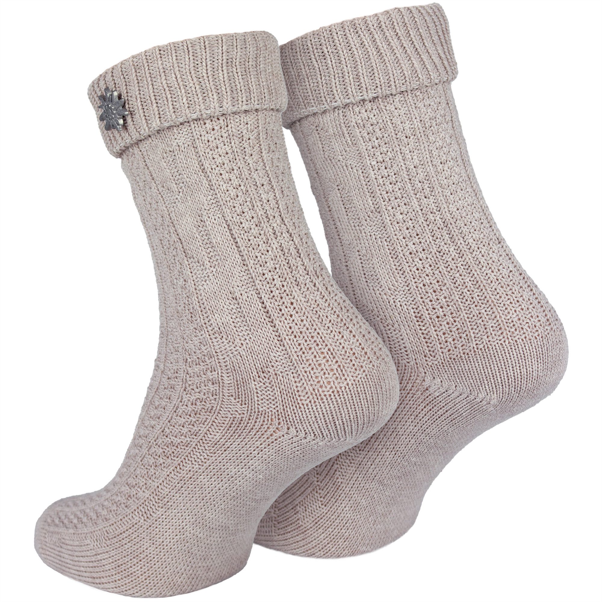 Black Snake Trachtensocken Oktoberfest-Schoppersocken mit Edelweiß-Pin & Zopfmuster, Damen/Herren (1-Paar, 1 Paar Trachtensocken mit Edelweiß-Pin) Abnehmbarer Edelweiß-Pin und klassisches Zopfmuster