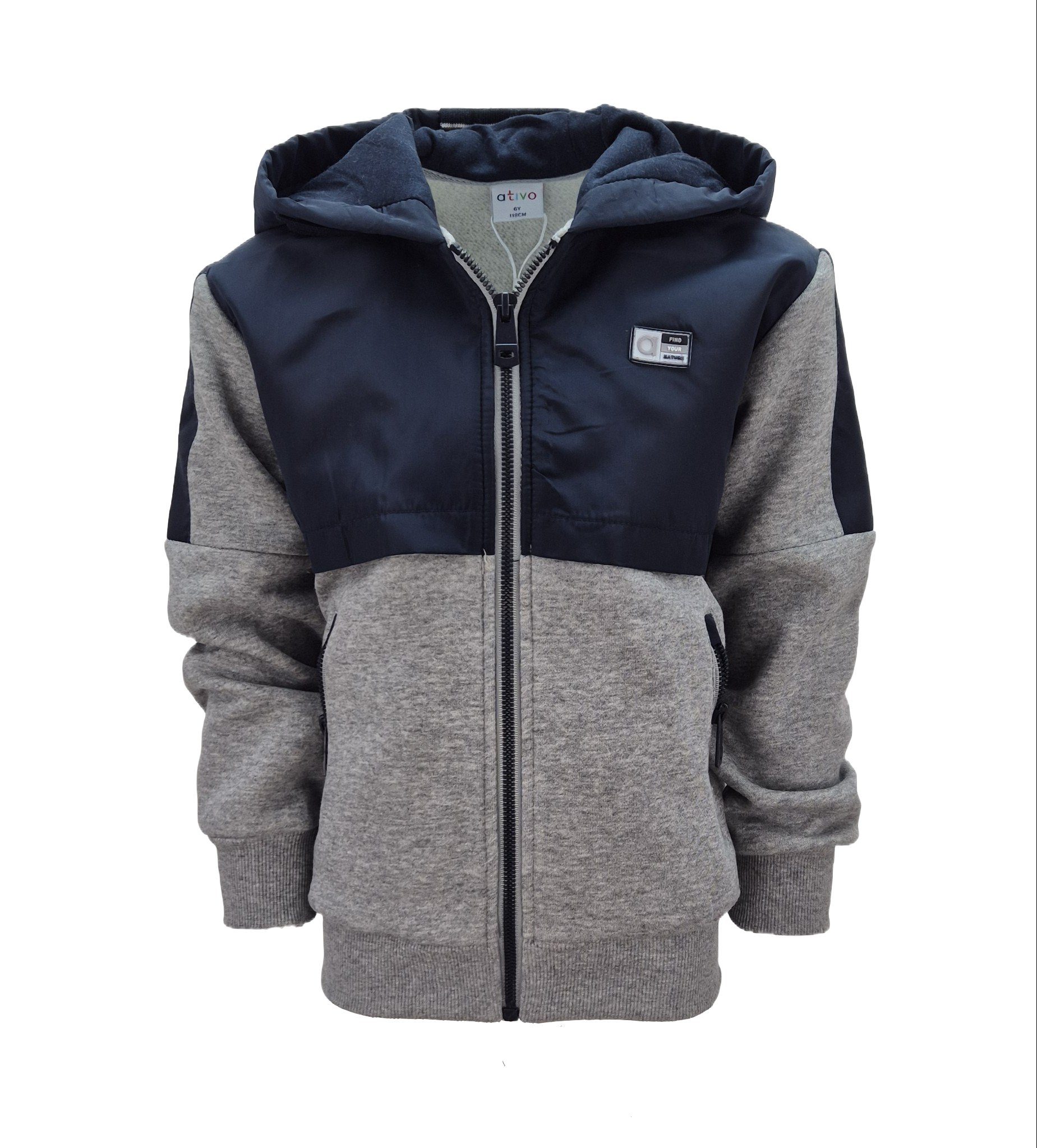 Hessis Kapuzensweatjacke für Jungen – mit Reißverschluss und Materialmix