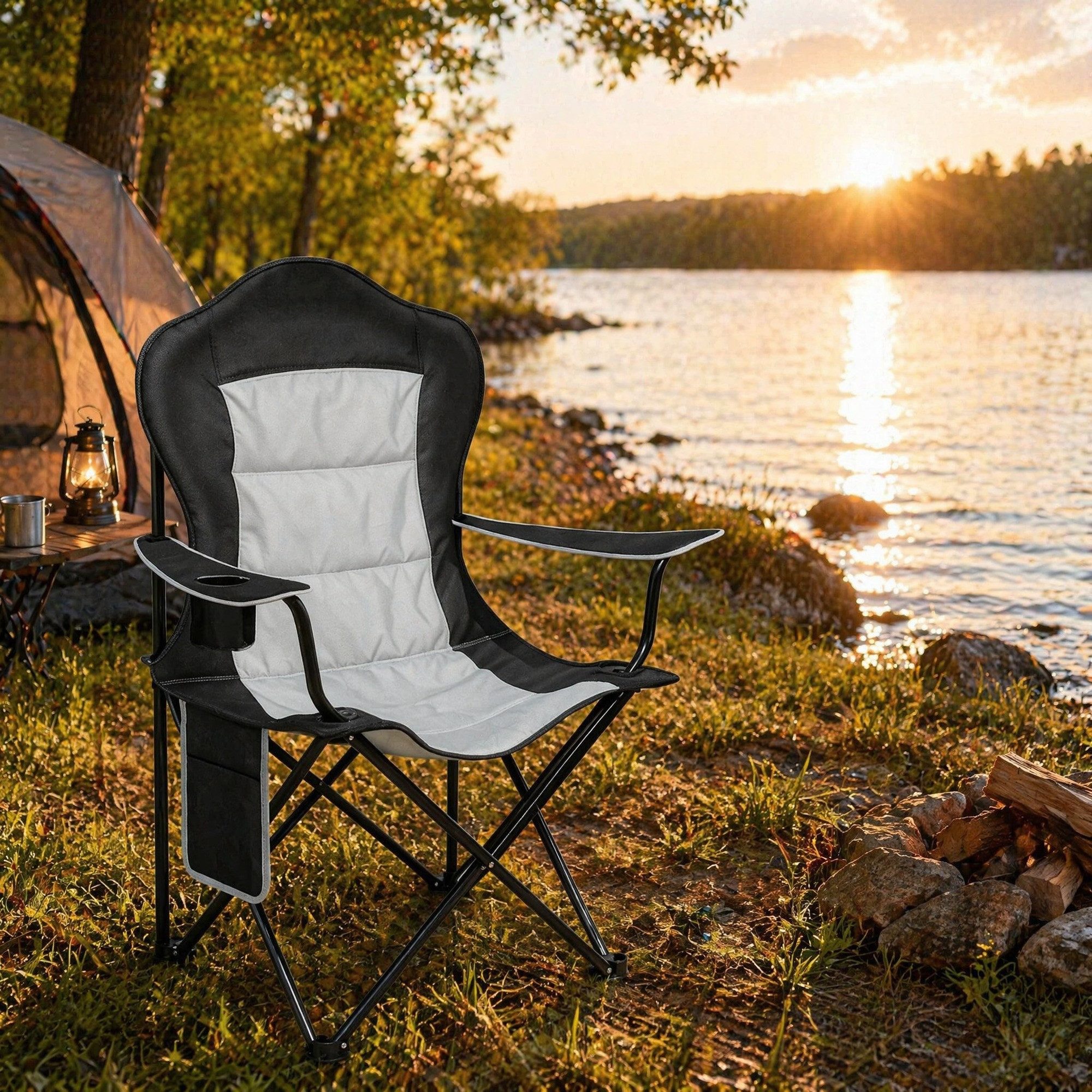 CHICFURN Campingstuhl Klappstuhl für den Außenbereich mit Tassenhalter (Packung, 1 St), Strandstuhl als Sonnenliege
