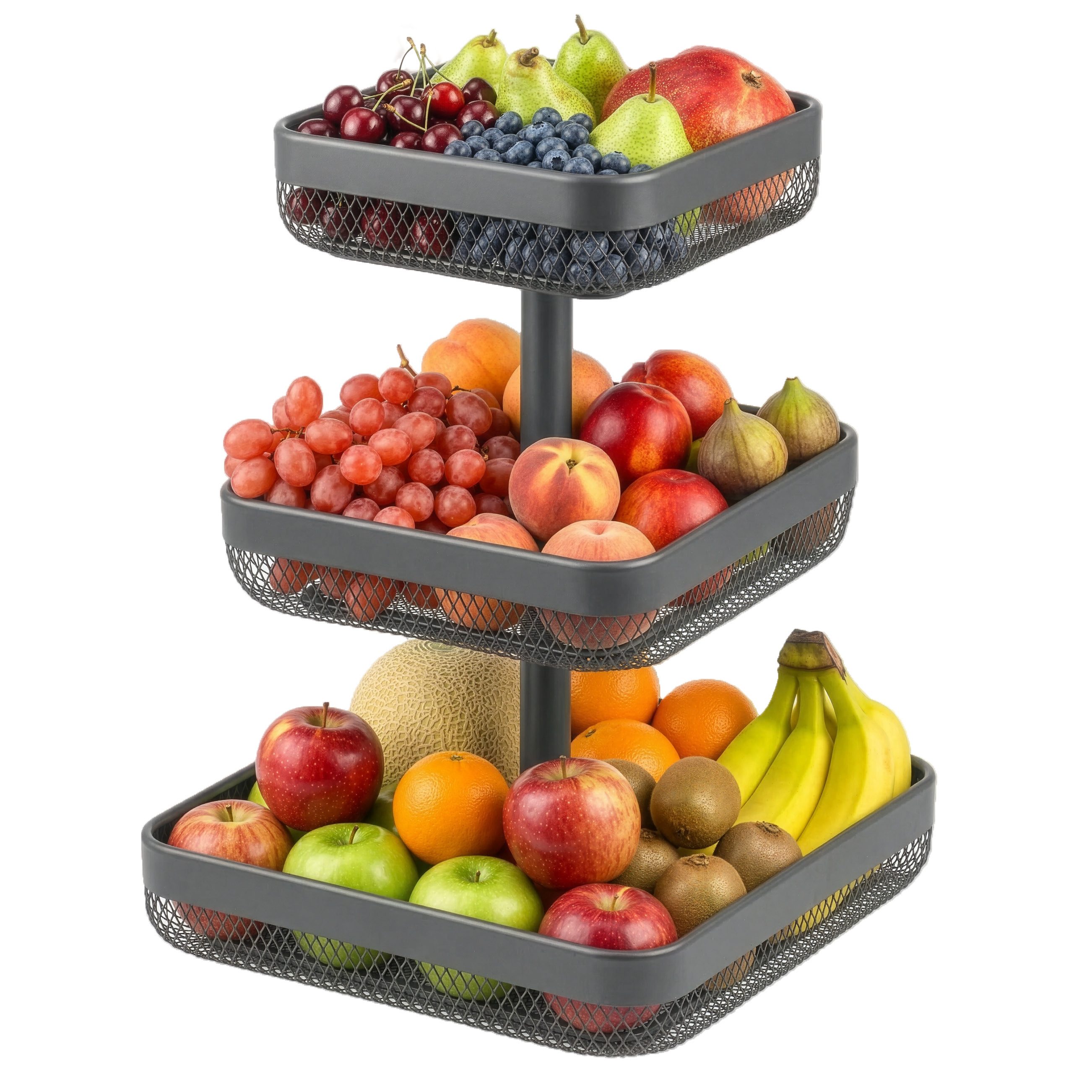 eluno Obstschale eckig 3-stöckig, 20 cm, 25 cm und 30 cm, Metall, Metall