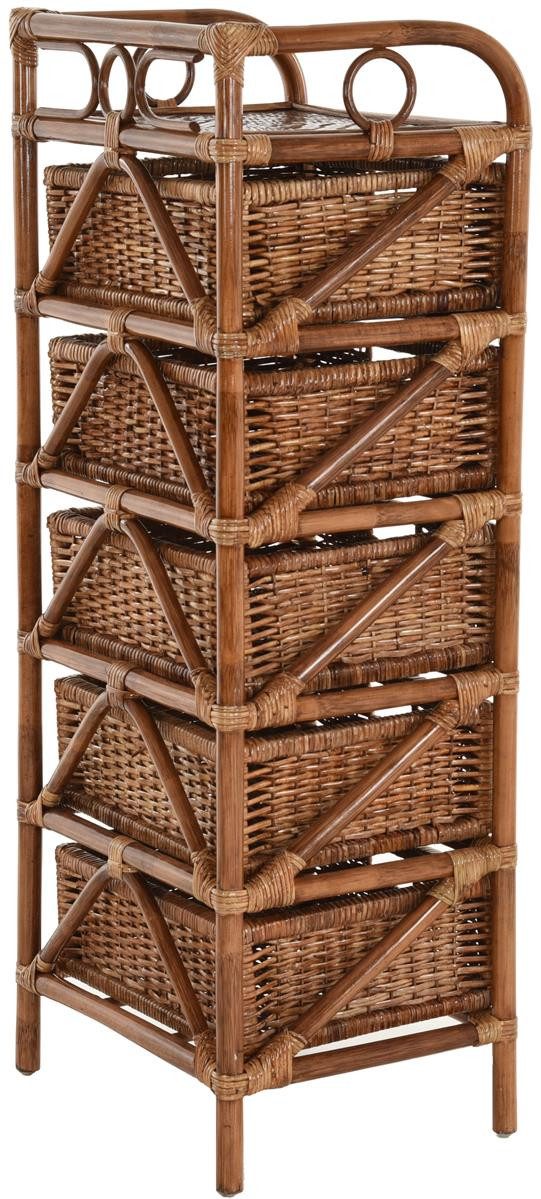 Krines Home Badregal Rattan Standregal Kommode Rattan Korb Regal Badregal Regalkommode, Handgearbeitet, Korbregal mit 5 Schubladen