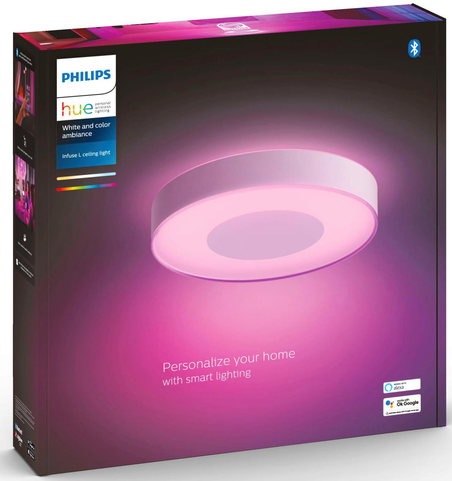 Philips Hue LED Deckenleuchte White & Color Ambiance Infuse Deckenleuchte L, Abschaltautomatik, Bluetooth, CCT - über Fernbedienung, Dimmfunktion, Farbsteuerung, Farbwechsel, Leuchtdauer einstellbar, Memoryfunktion, Nachtlichtfunktion, RGB, Smart Home, Timerfunktion, dimmbar über Fernbedienung, erweiterbar, mehrere Helligkeitsstufen, LED fest integriert, RGB
