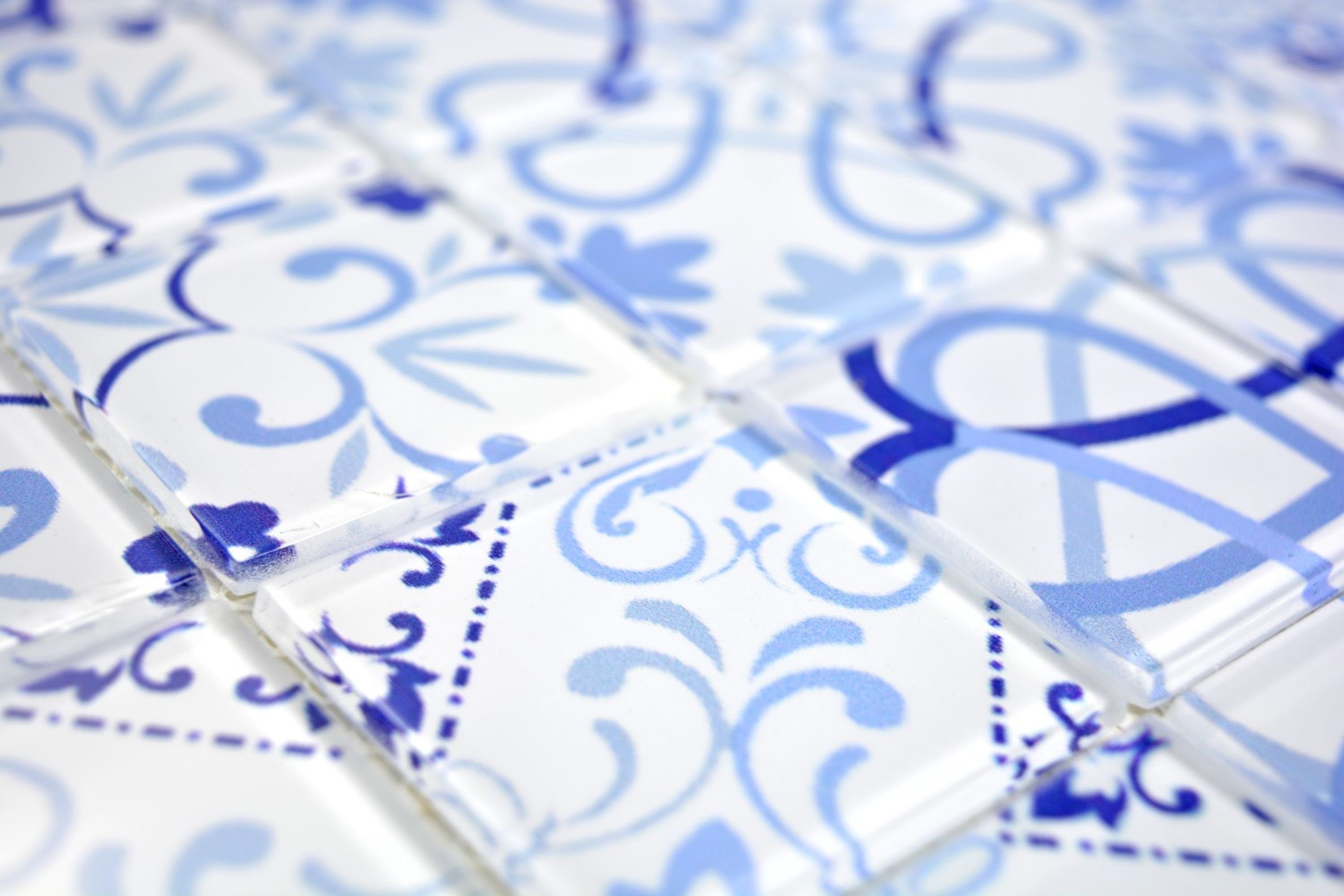 Mosani Wandfliese Rero Weiß Wandverkleidung Fliesen Dekorative Blau Küchenwand Glasmosaik Duschwand