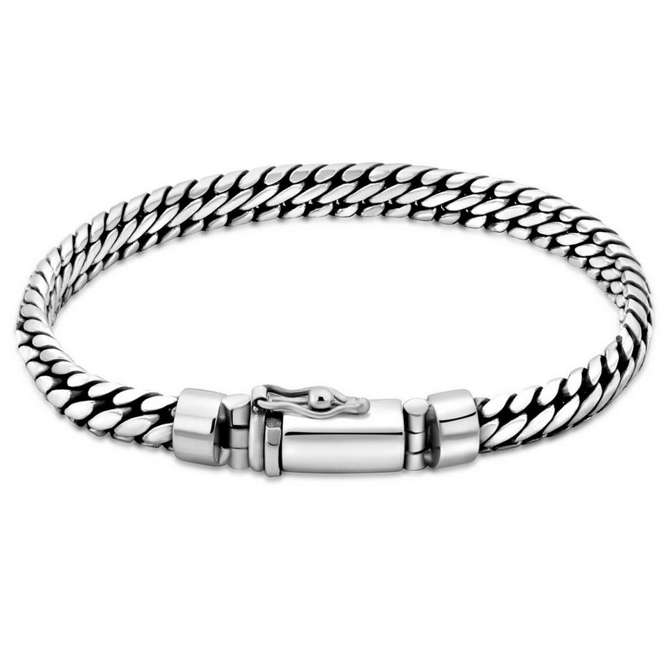 Tony Fein Silberarmband Panzerarmband 7,5mm Drei Glieder Massiv 925 Silber,  Geschwärzt Oxidiert für Damen und Herren