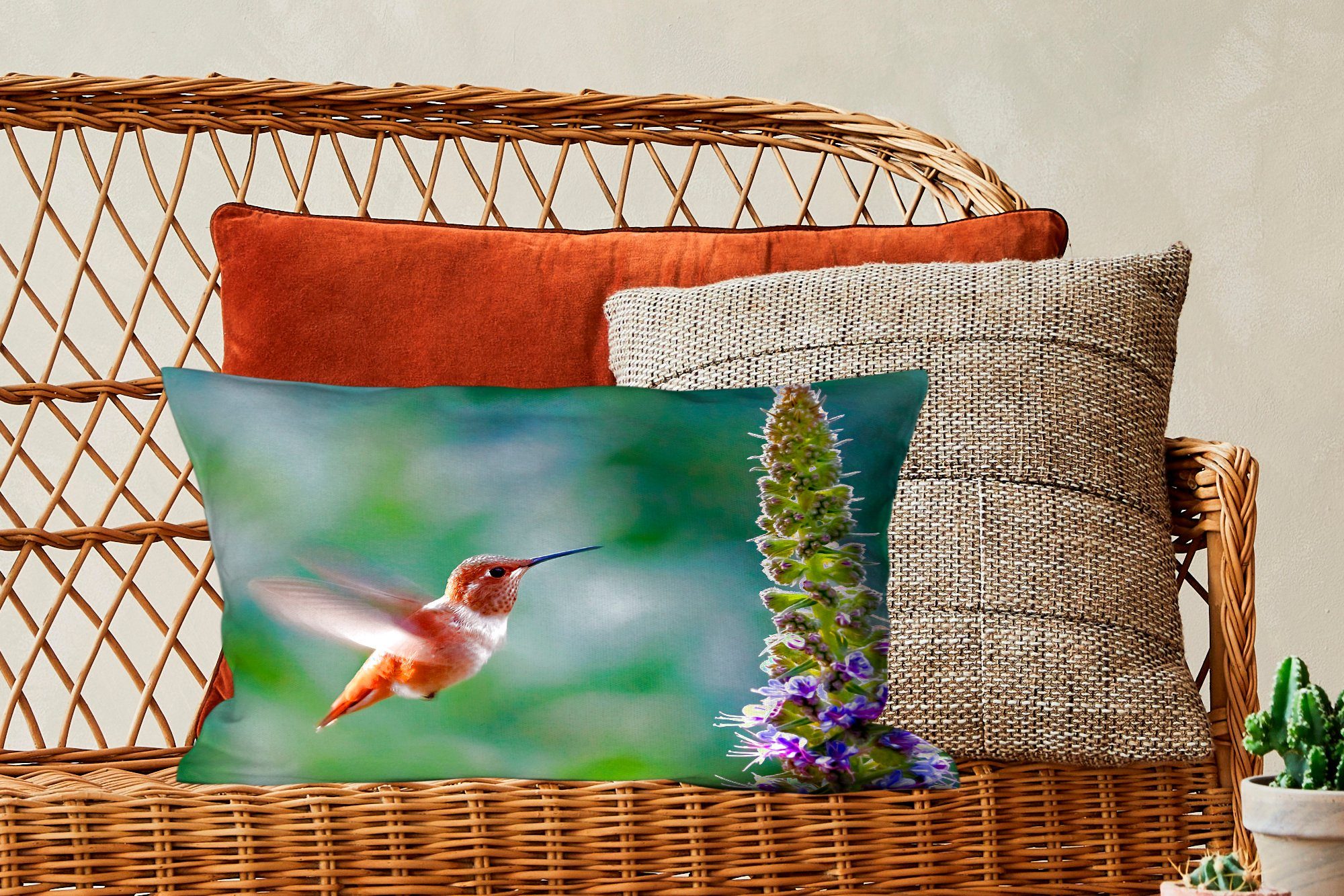 Schlafzimmer MuchoWow Kolibri mit Wohzimmer Füllung, Blume, Dekoration, Dekokissen Dekokissen - Zierkissen, - Vogel