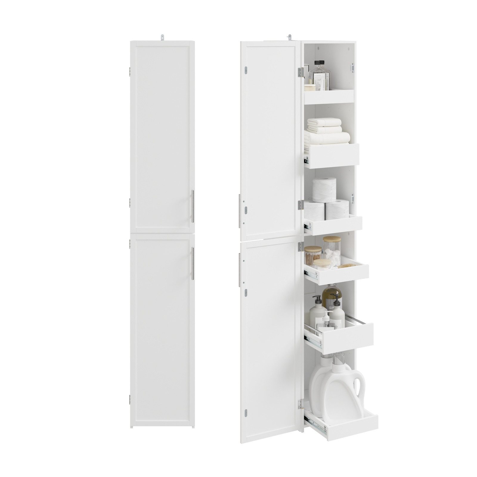 SoBuy Hochschrank BZR243, Badschrank, Badezimmerschrank schmal 30cm, mit 6 Schubladen (1er Set) Hochschrank Bad, mit 6 Auszügen, Magnettüren, Verstellbaren Böden