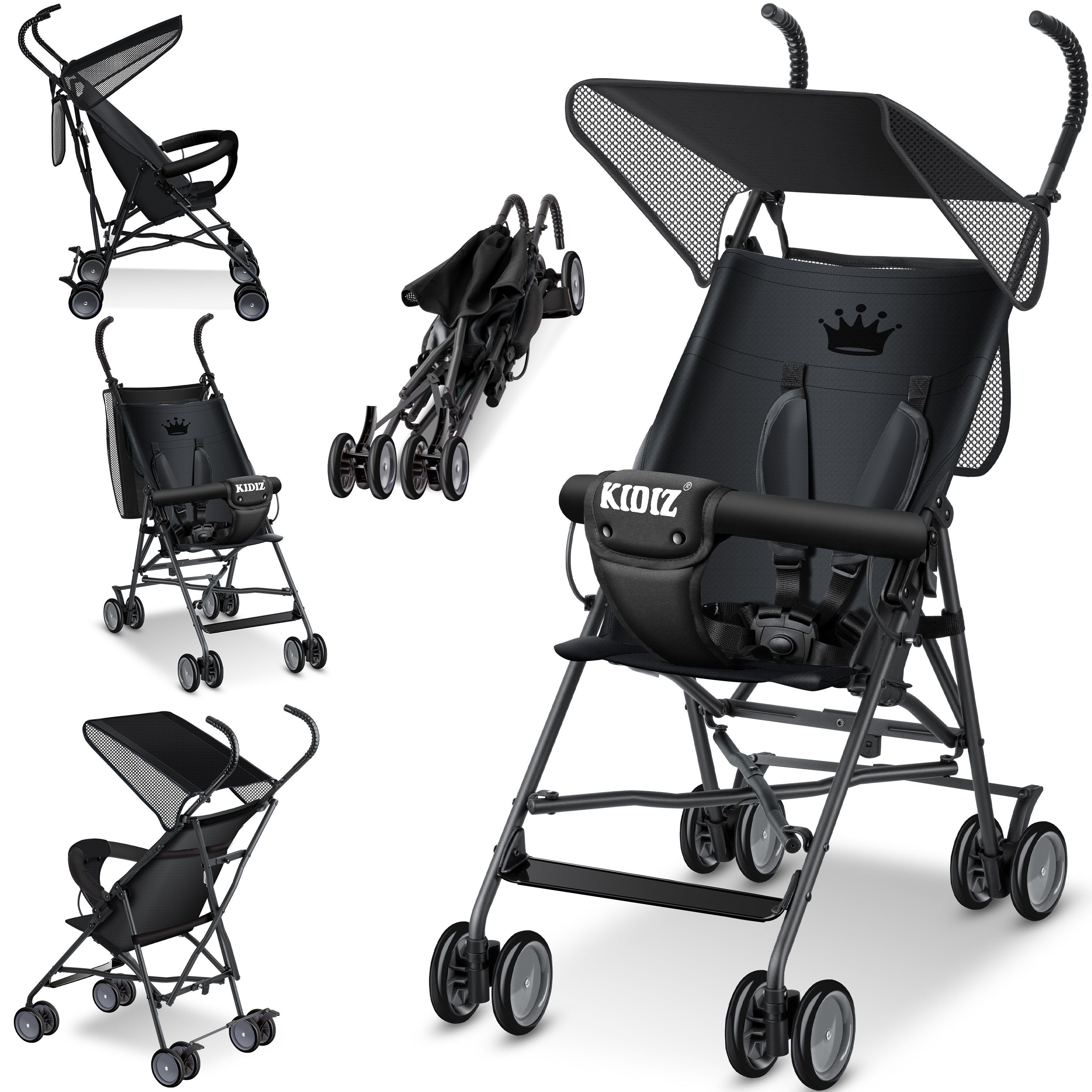 KIDIZ Kombi-Kinderwagen, Kinderwagen CITY Buggy Kinderbuggy klappbar Sportwagen Faltbar schwarz